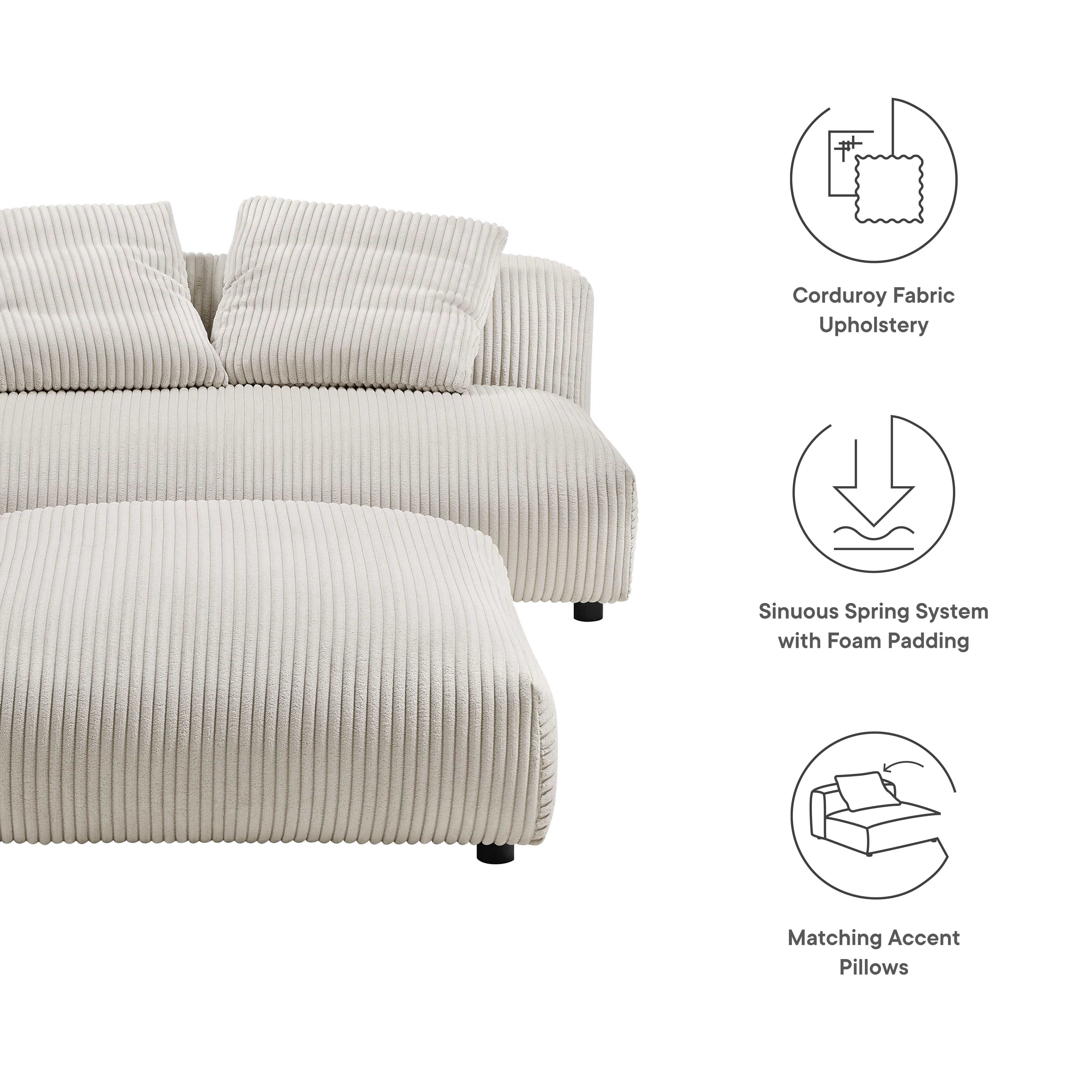 Modway Solace Modular Corduroy Upholstered Armless Loveseat and Ottoman Set