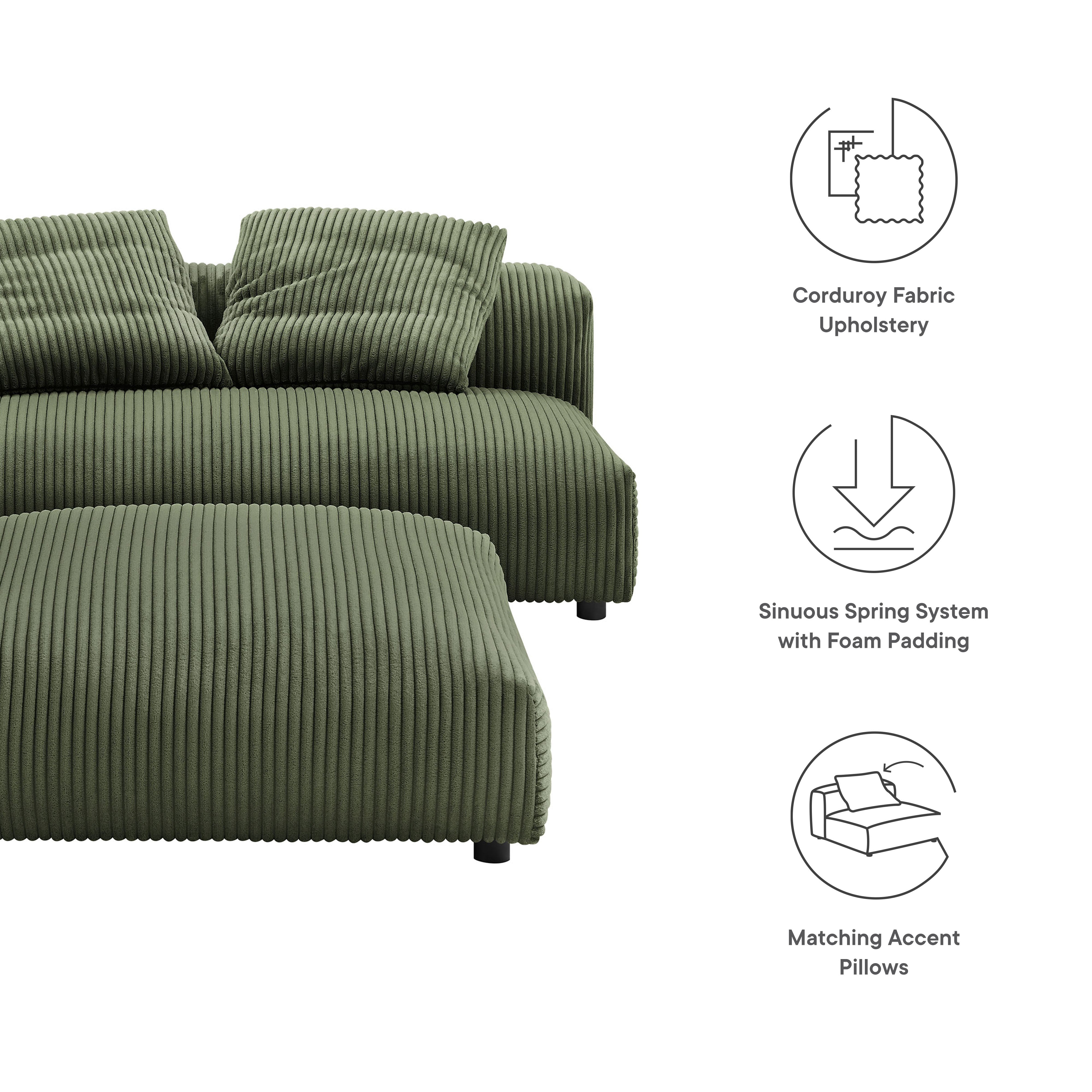 Modway Solace Modular Corduroy Upholstered Armless Loveseat and Ottoman Set