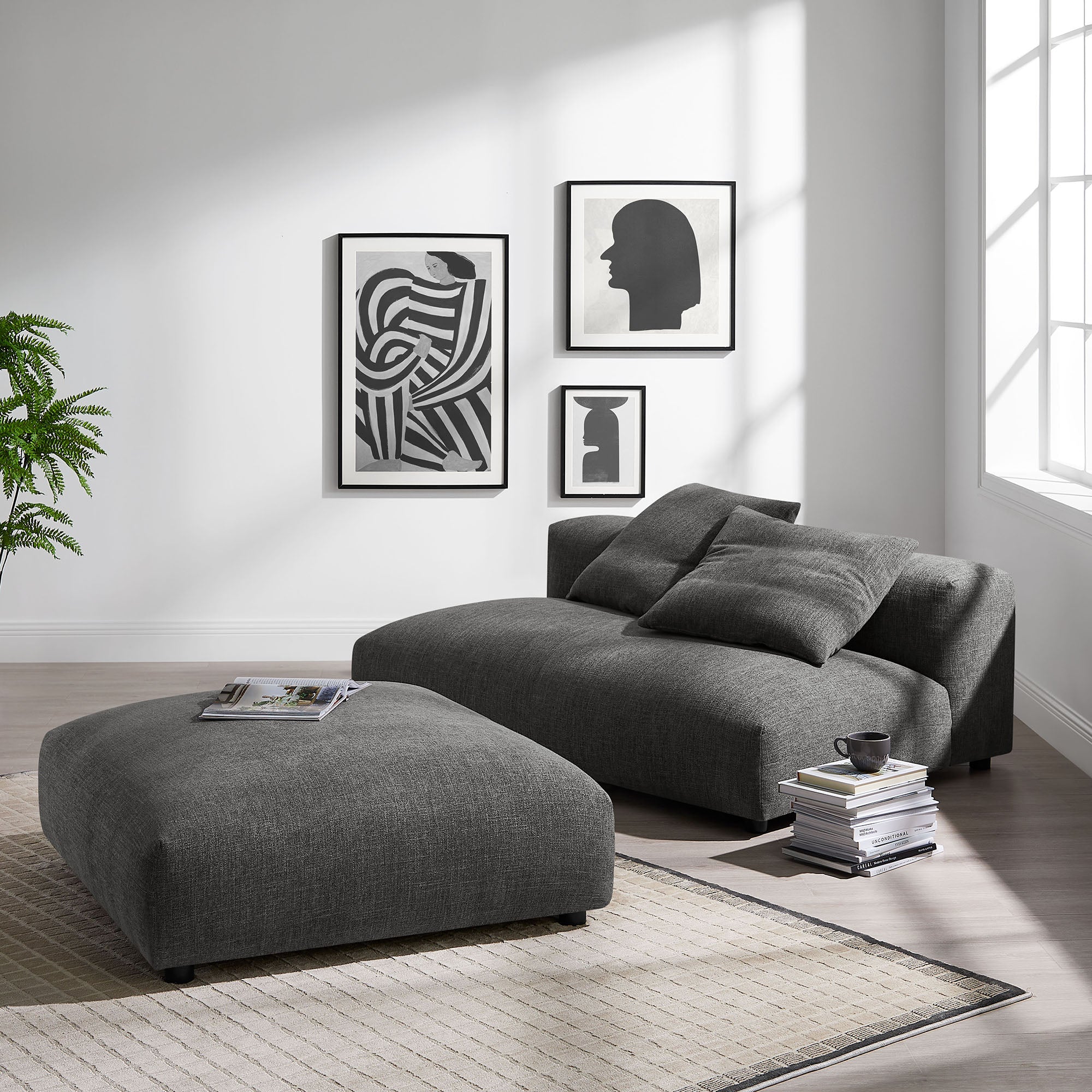 Modway Solace Modular Upholstered Fabric Armless Loveseat and Ottoman Set