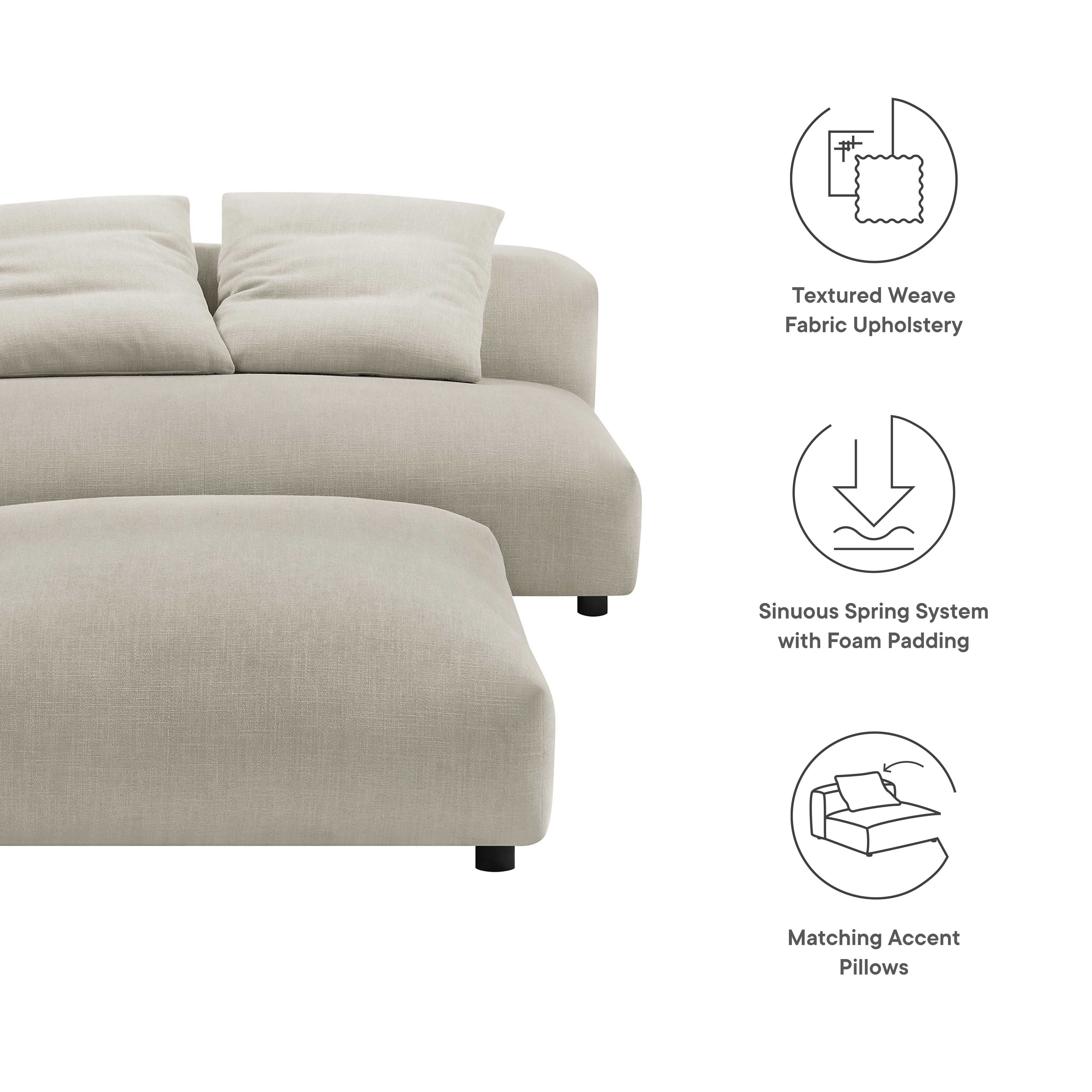 Modway Solace Modular Upholstered Fabric Armless Loveseat and Ottoman Set