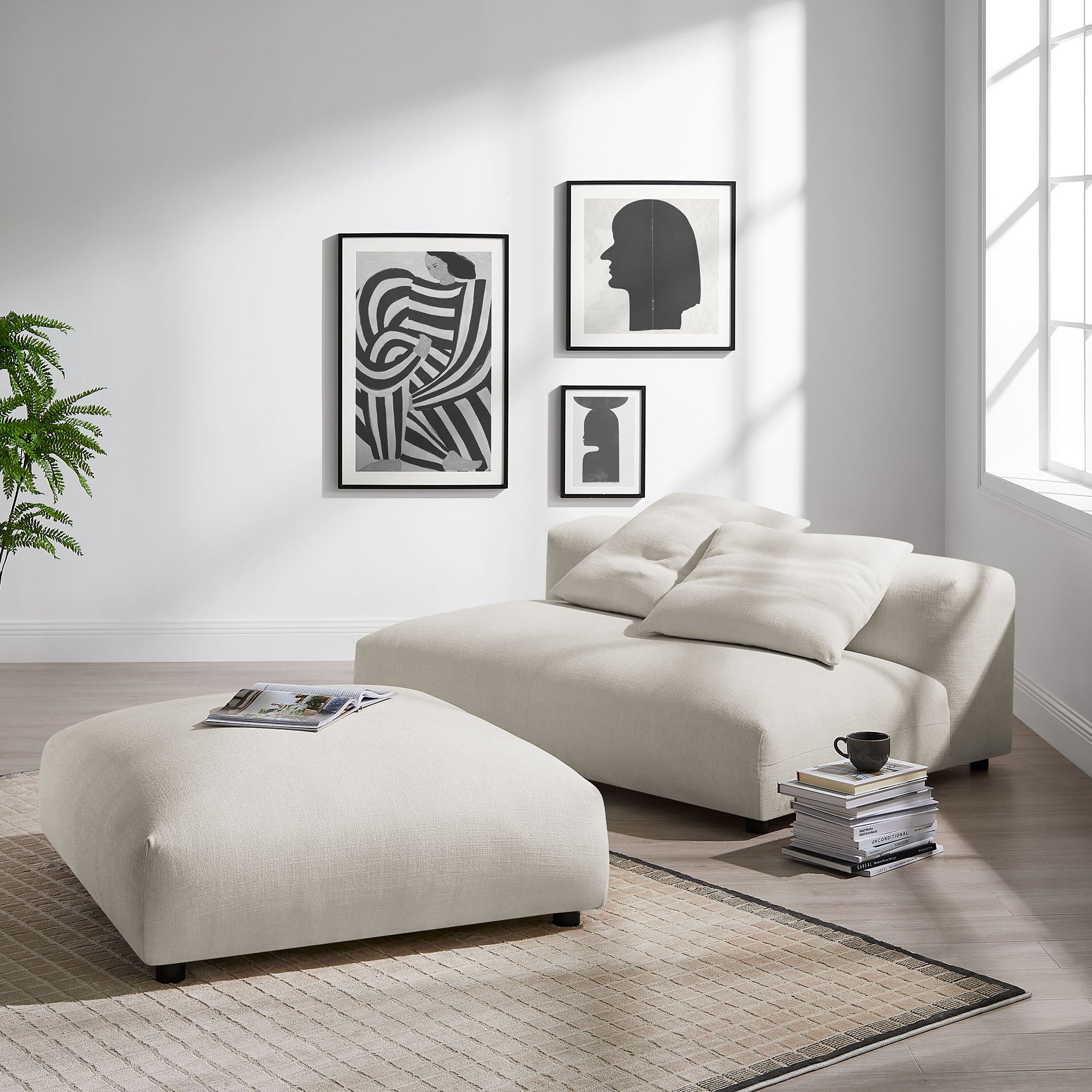 Modway Solace Modular Upholstered Fabric Armless Loveseat and Ottoman Set