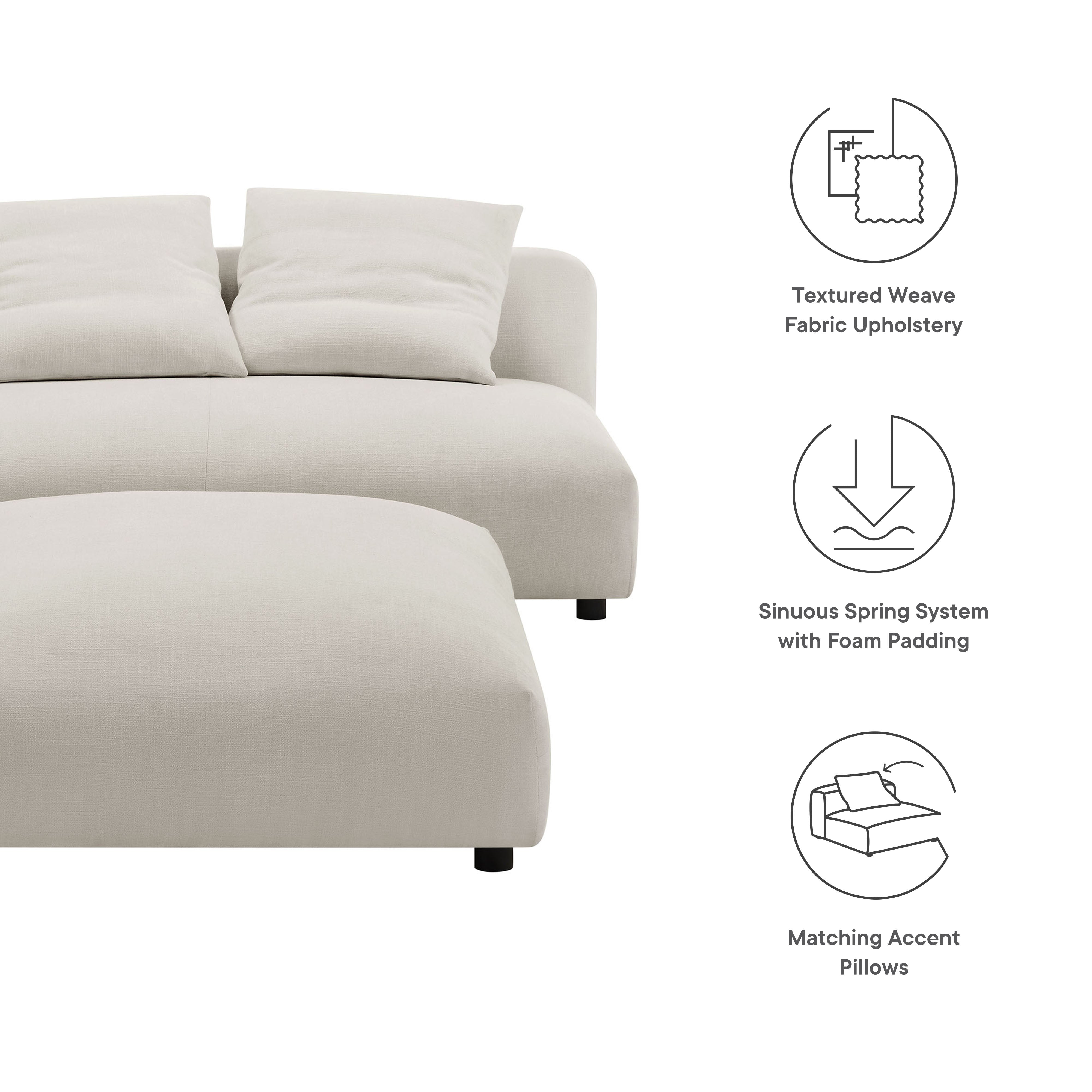 Modway Solace Modular Upholstered Fabric Armless Loveseat and Ottoman Set