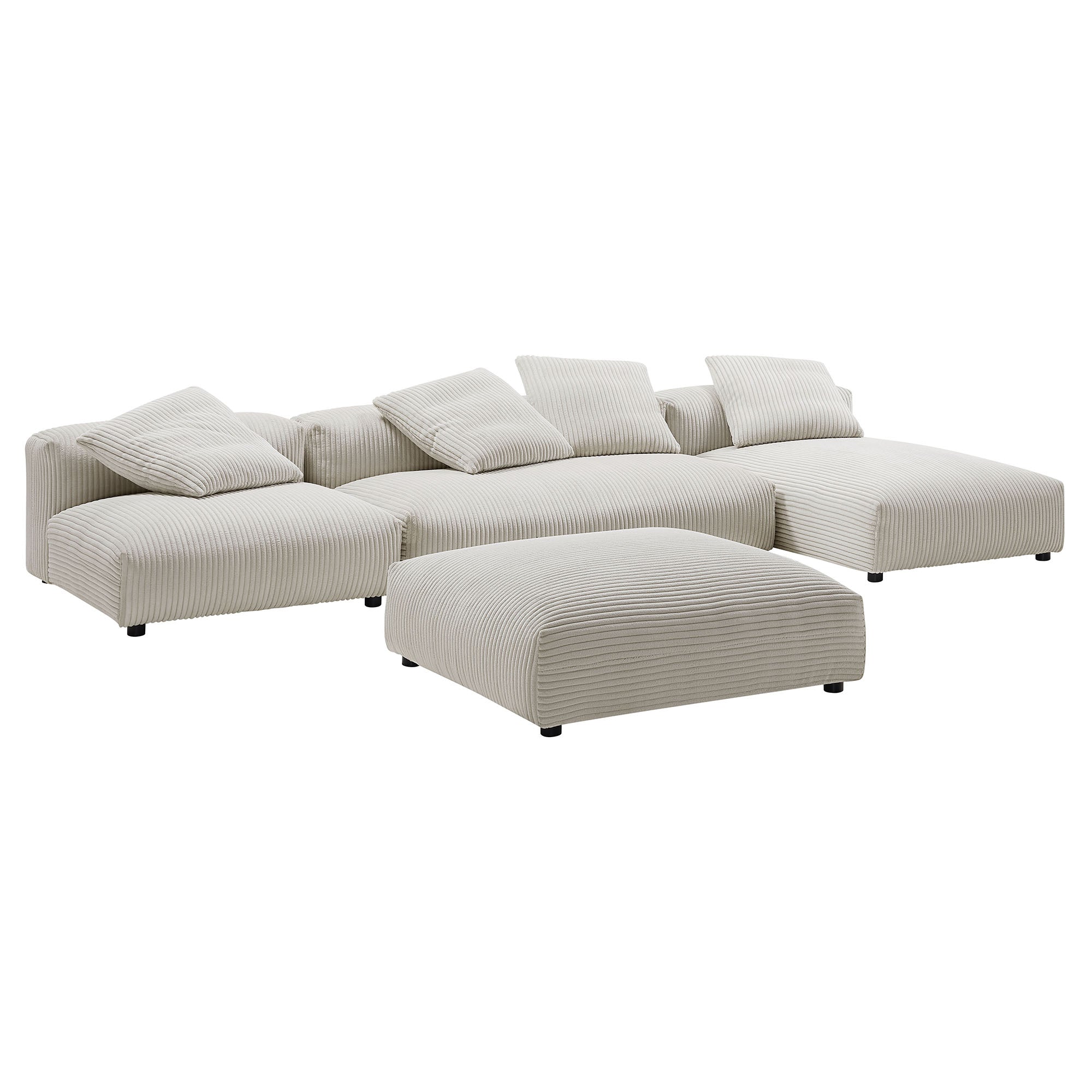 Modway Solace 4-Piece Modular Corduroy Upholstered Sectional Sofa With Ottoman