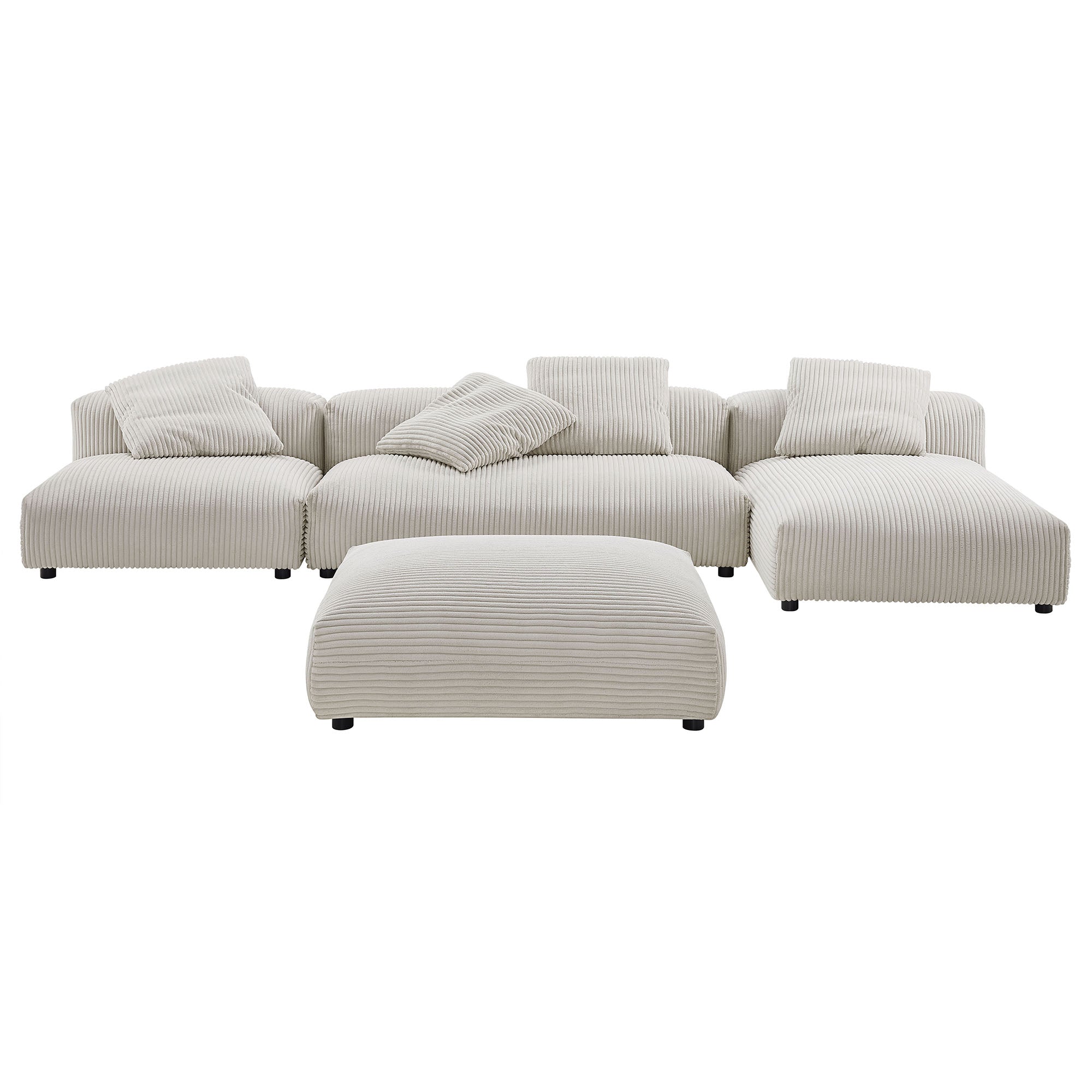 Modway Solace 4-Piece Modular Corduroy Upholstered Sectional Sofa With Ottoman