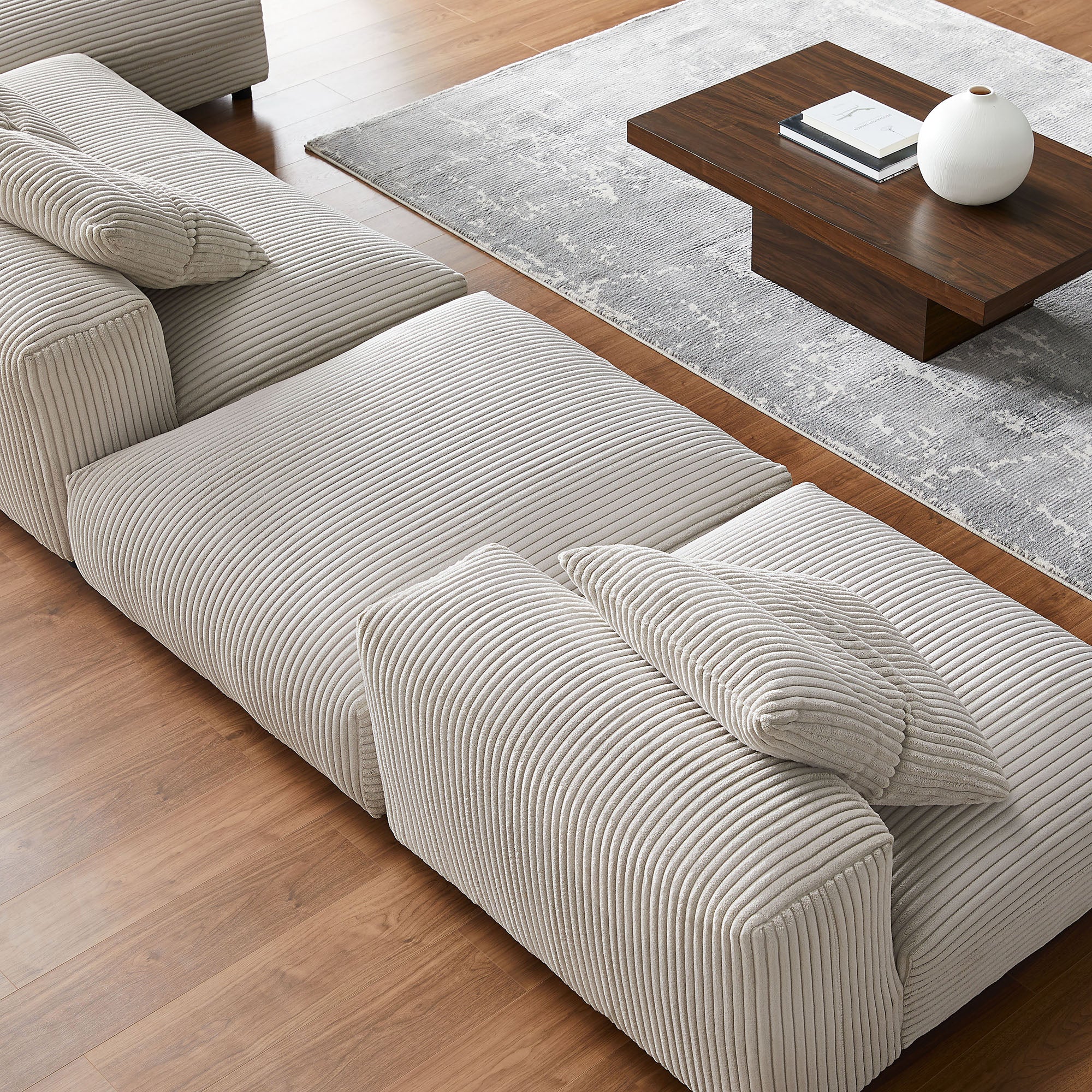 Modway Solace 4-Piece Modular Corduroy Upholstered Sectional Sofa With Ottoman