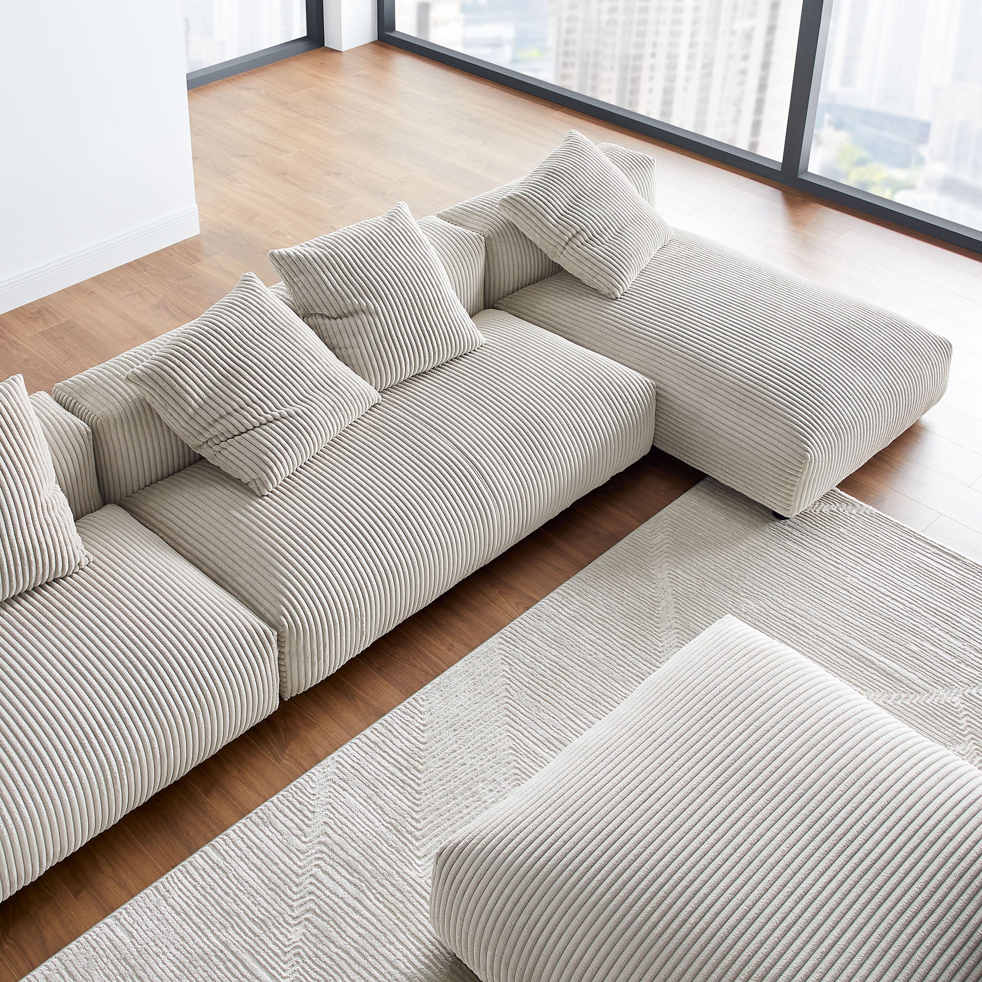 Modway Solace 4-Piece Modular Corduroy Upholstered Sectional Sofa With Ottoman