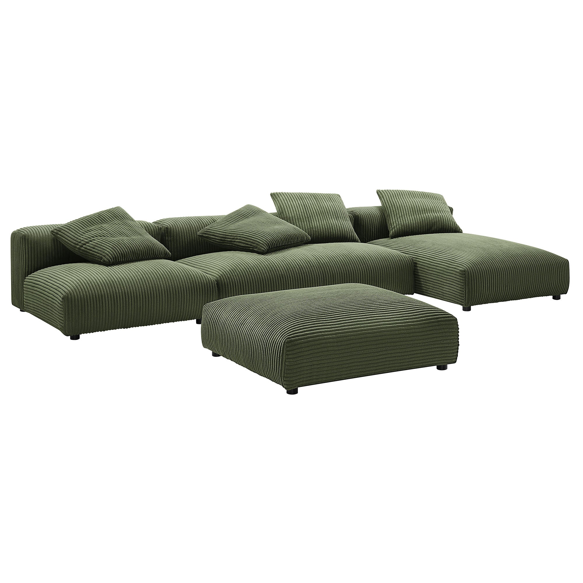 Modway Solace 4-Piece Modular Corduroy Upholstered Sectional Sofa With Ottoman