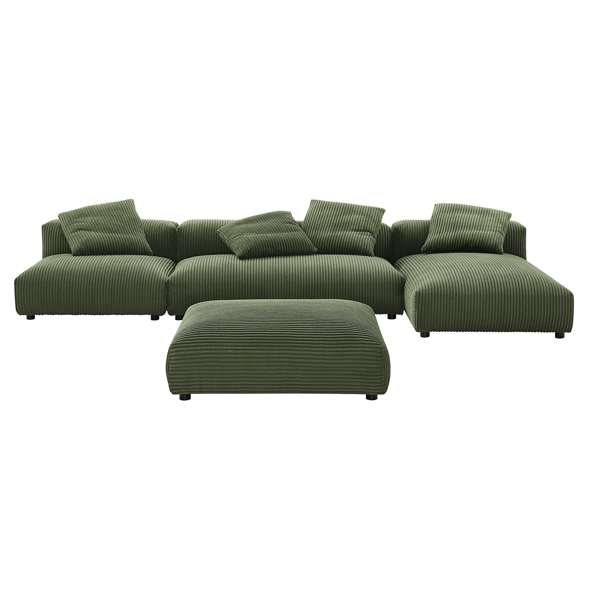 Modway Solace 4-Piece Modular Corduroy Upholstered Sectional Sofa With Ottoman