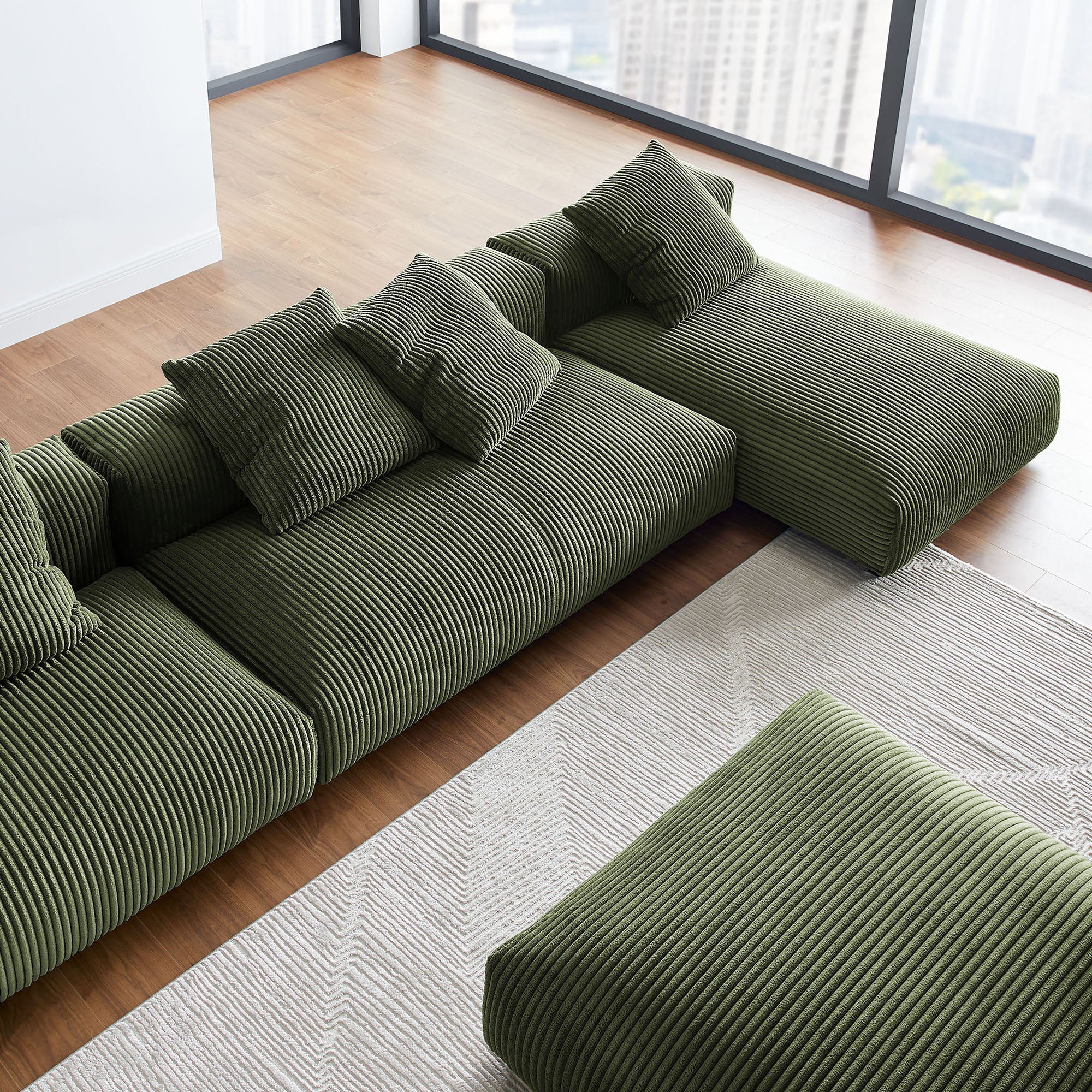 Modway Solace 4-Piece Modular Corduroy Upholstered Sectional Sofa With Ottoman