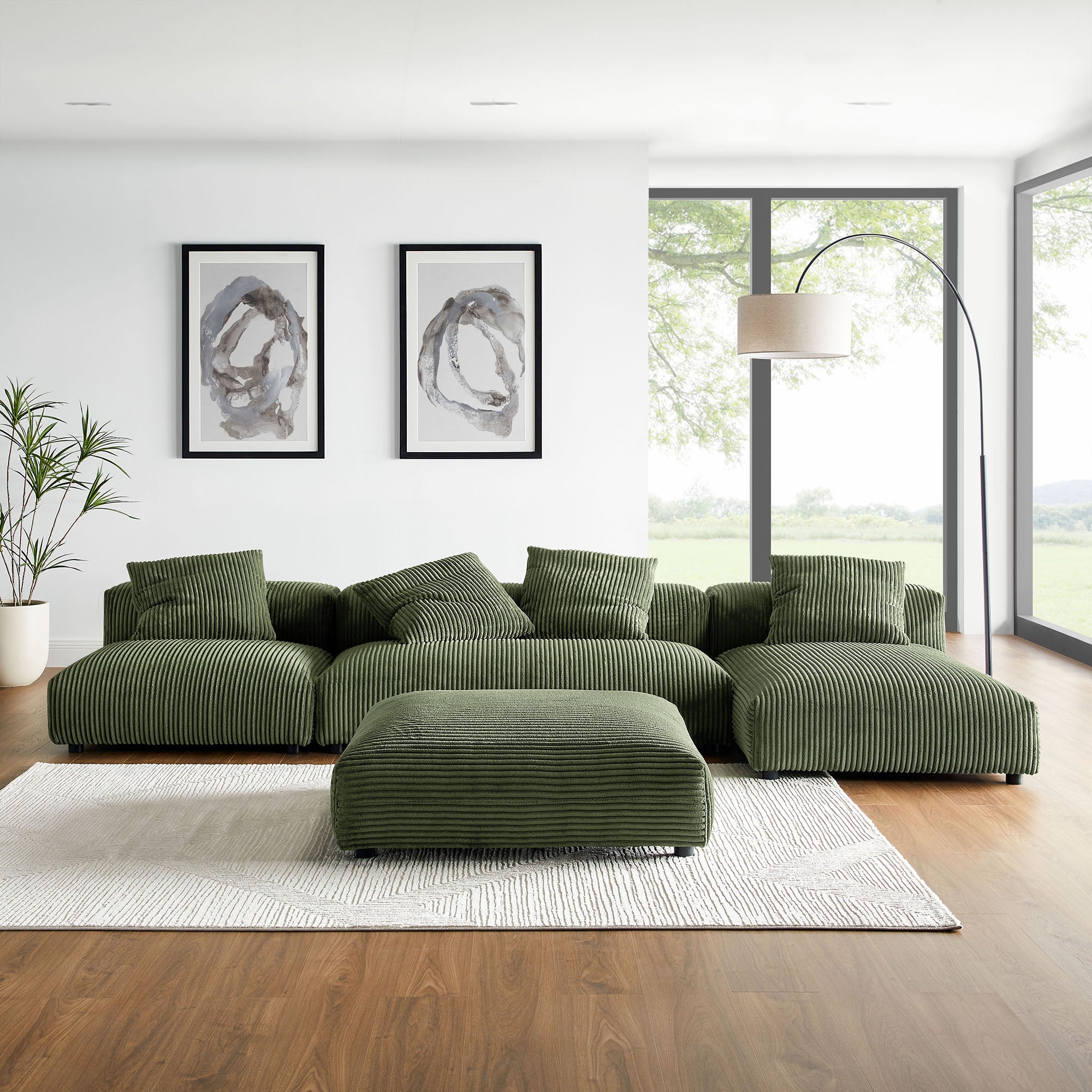 Modway Solace 4-Piece Modular Corduroy Upholstered Sectional Sofa With Ottoman