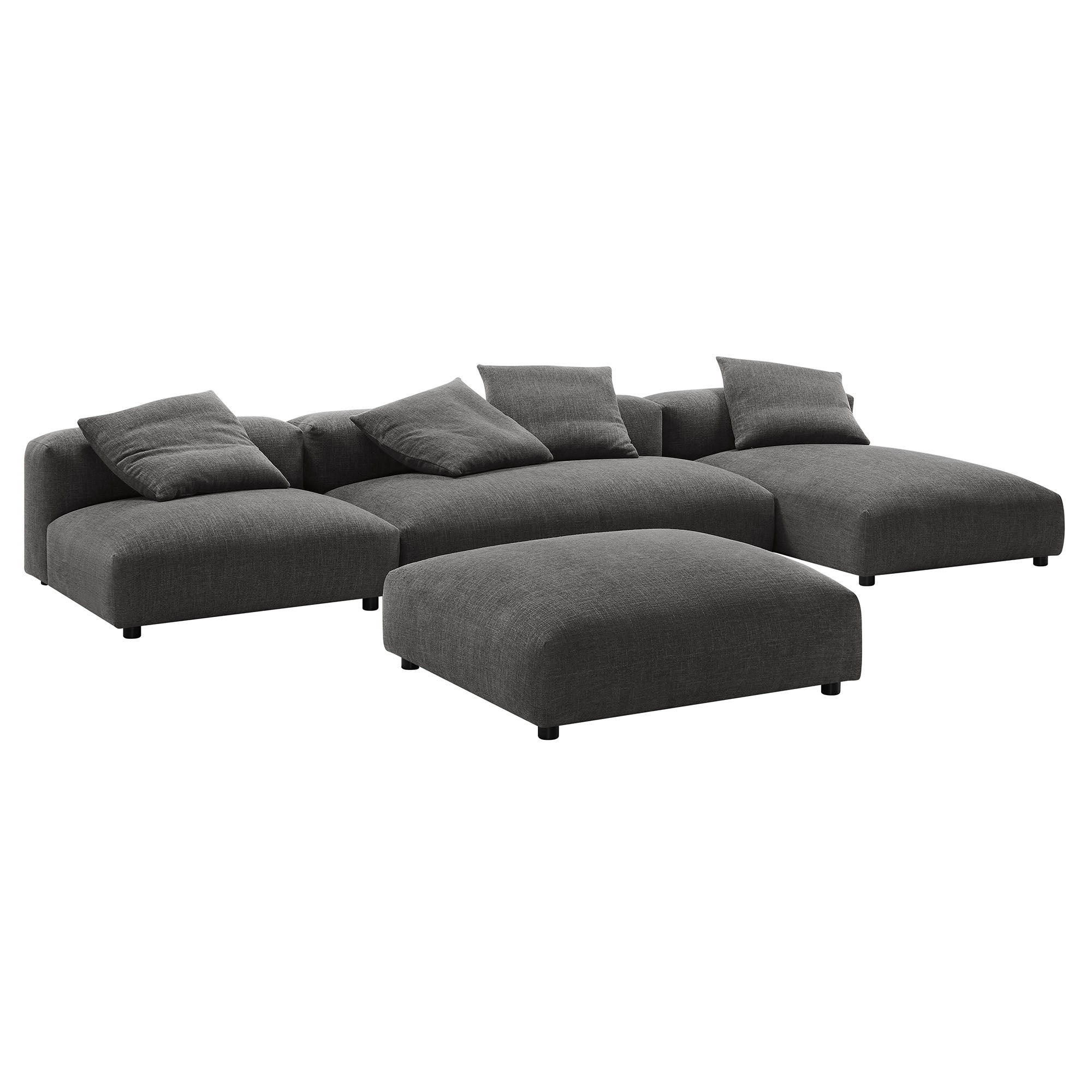 Modway Solace 4-Piece Modular Upholstered Fabric Sectional Sofa With Ottoman