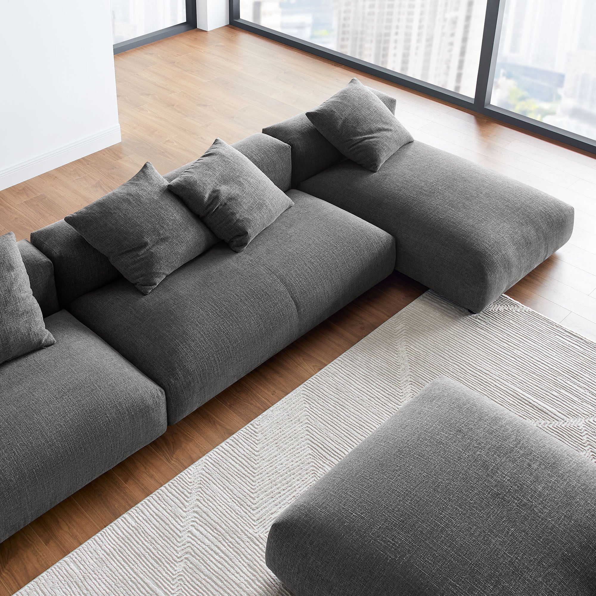 Modway Solace 4-Piece Modular Upholstered Fabric Sectional Sofa With Ottoman