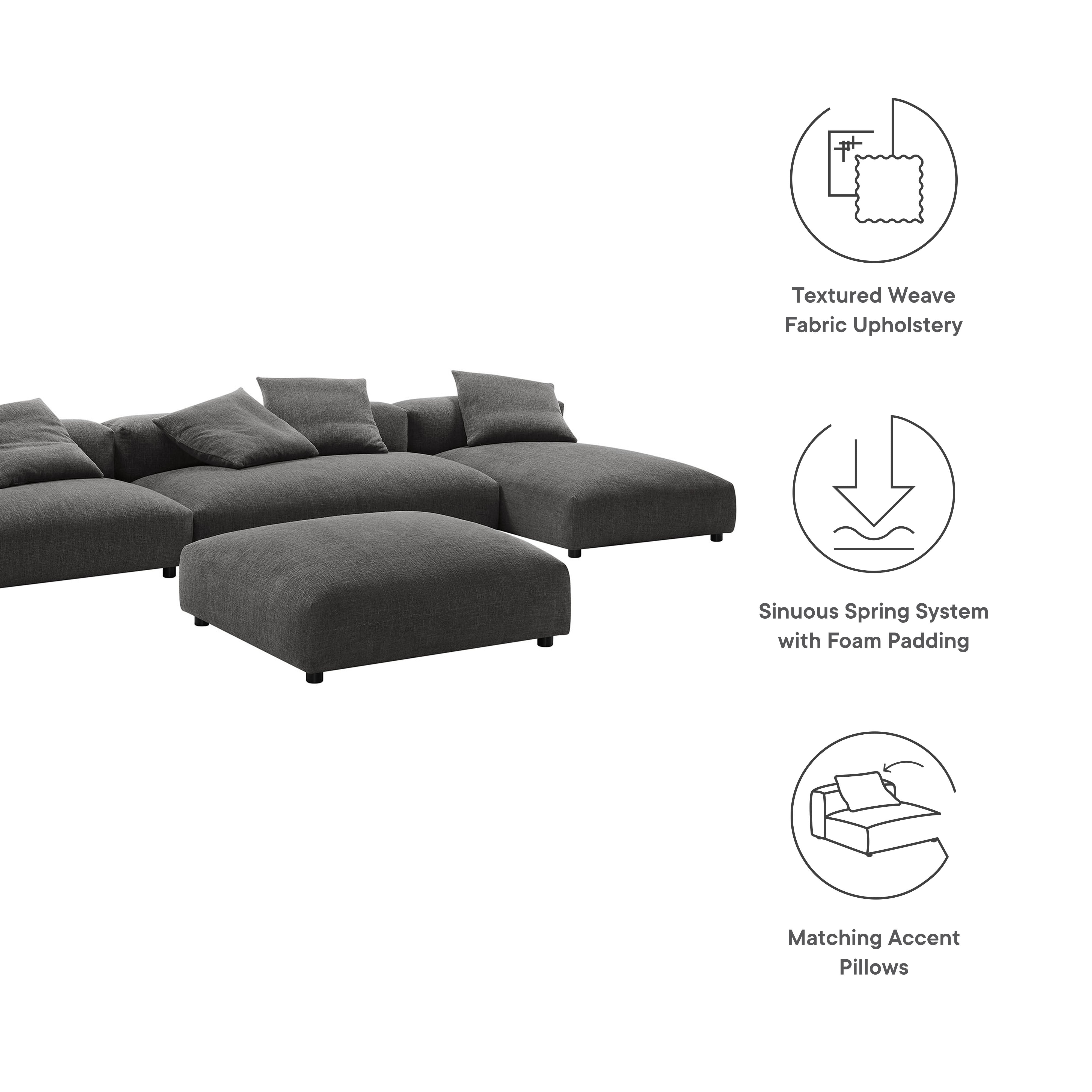 Modway Solace 4-Piece Modular Upholstered Fabric Sectional Sofa With Ottoman