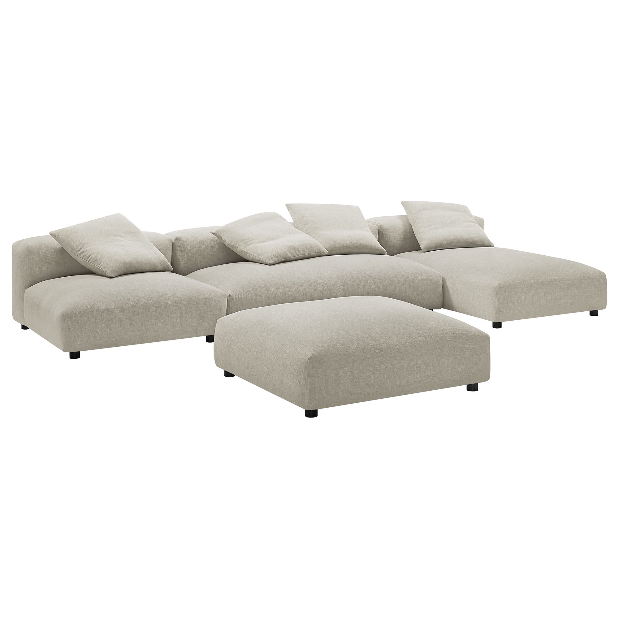 Modway Solace 4-Piece Modular Upholstered Fabric Sectional Sofa With Ottoman