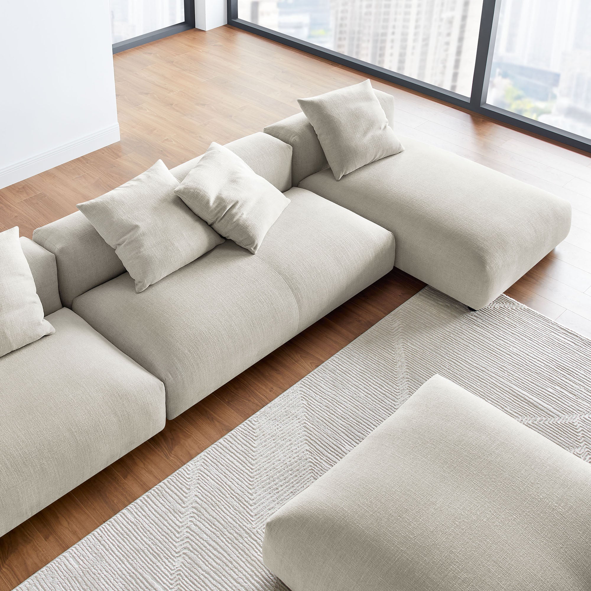 Modway Solace 4-Piece Modular Upholstered Fabric Sectional Sofa With Ottoman
