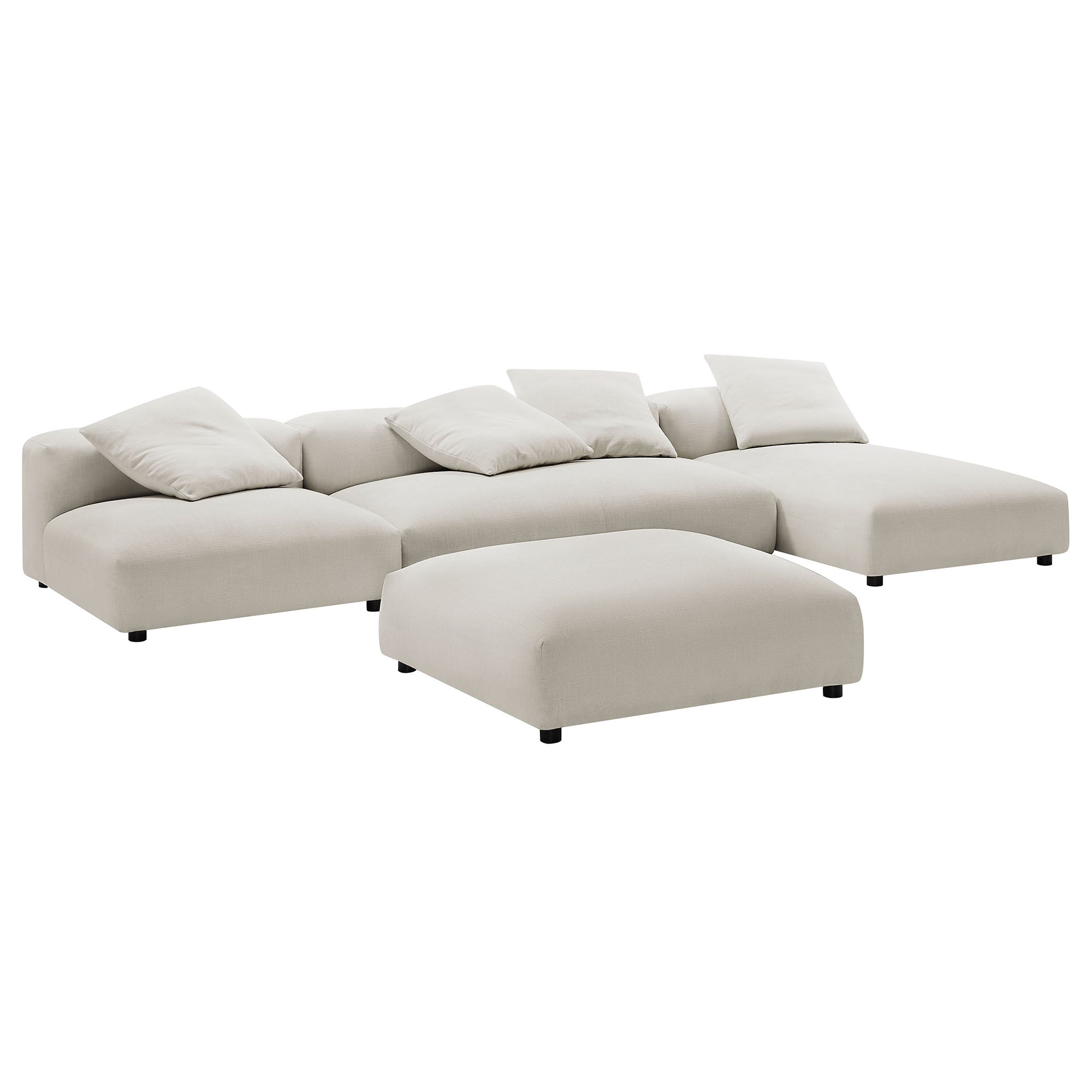 Modway Solace 4-Piece Modular Upholstered Fabric Sectional Sofa With Ottoman