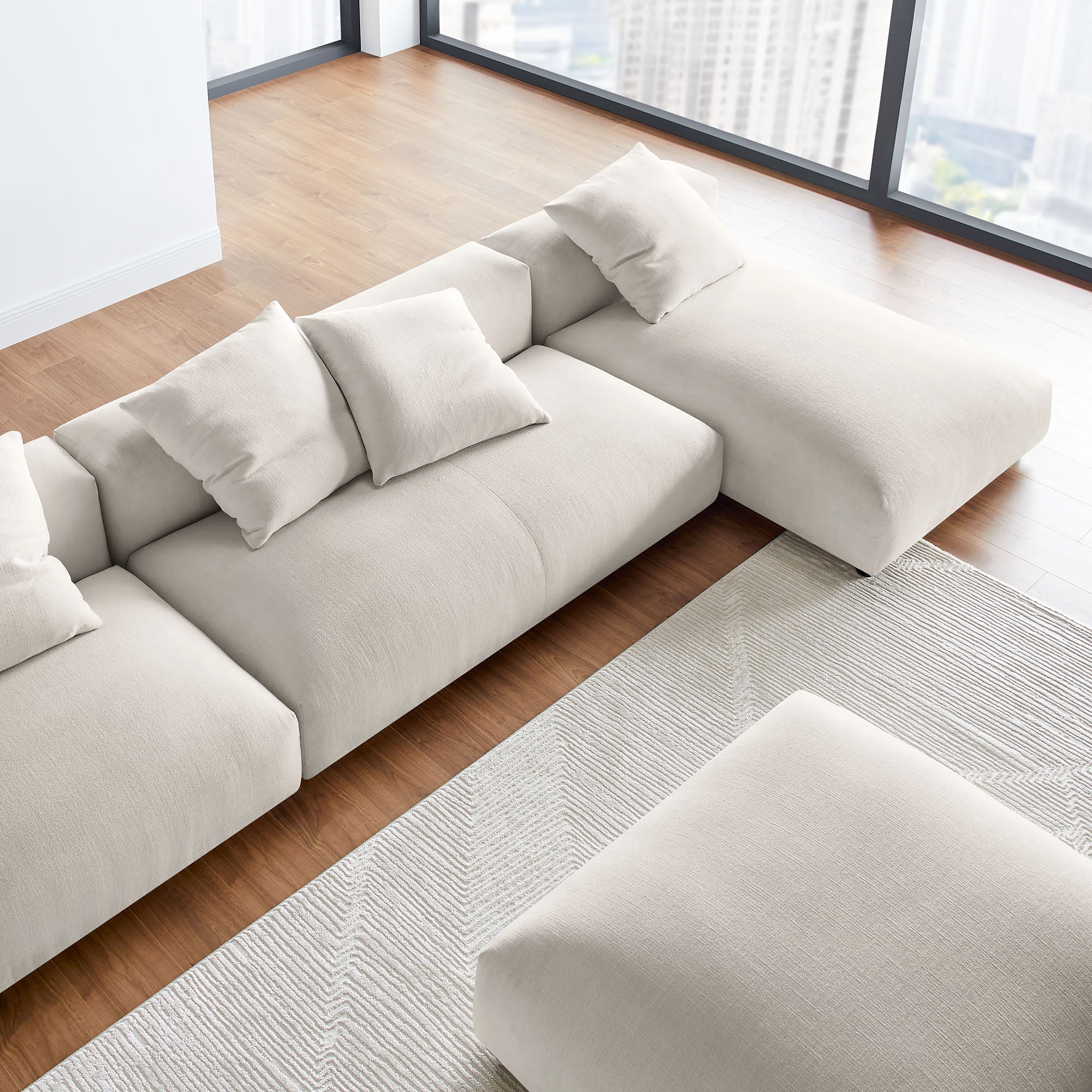 Modway Solace 4-Piece Modular Upholstered Fabric Sectional Sofa With Ottoman