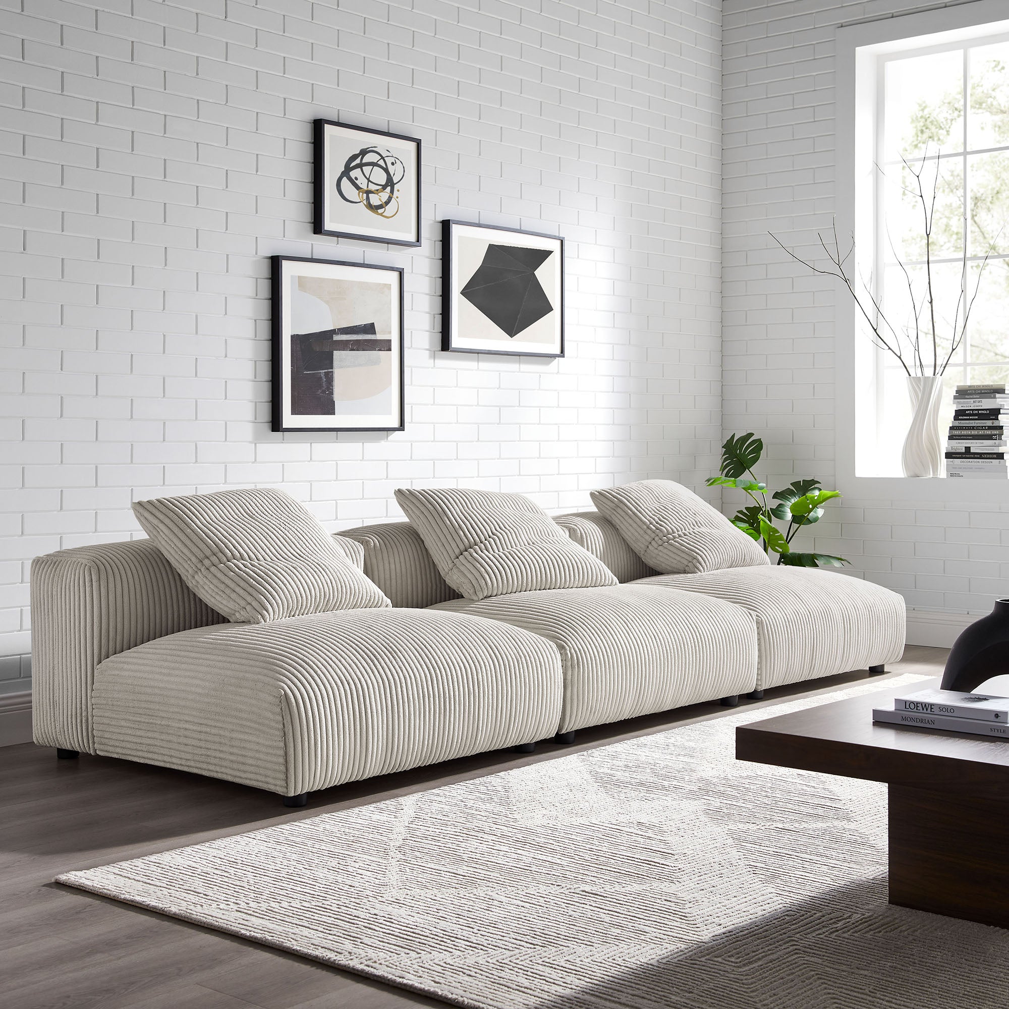 Modway Solace 3-Piece Modular Corduroy Upholstered Sofa