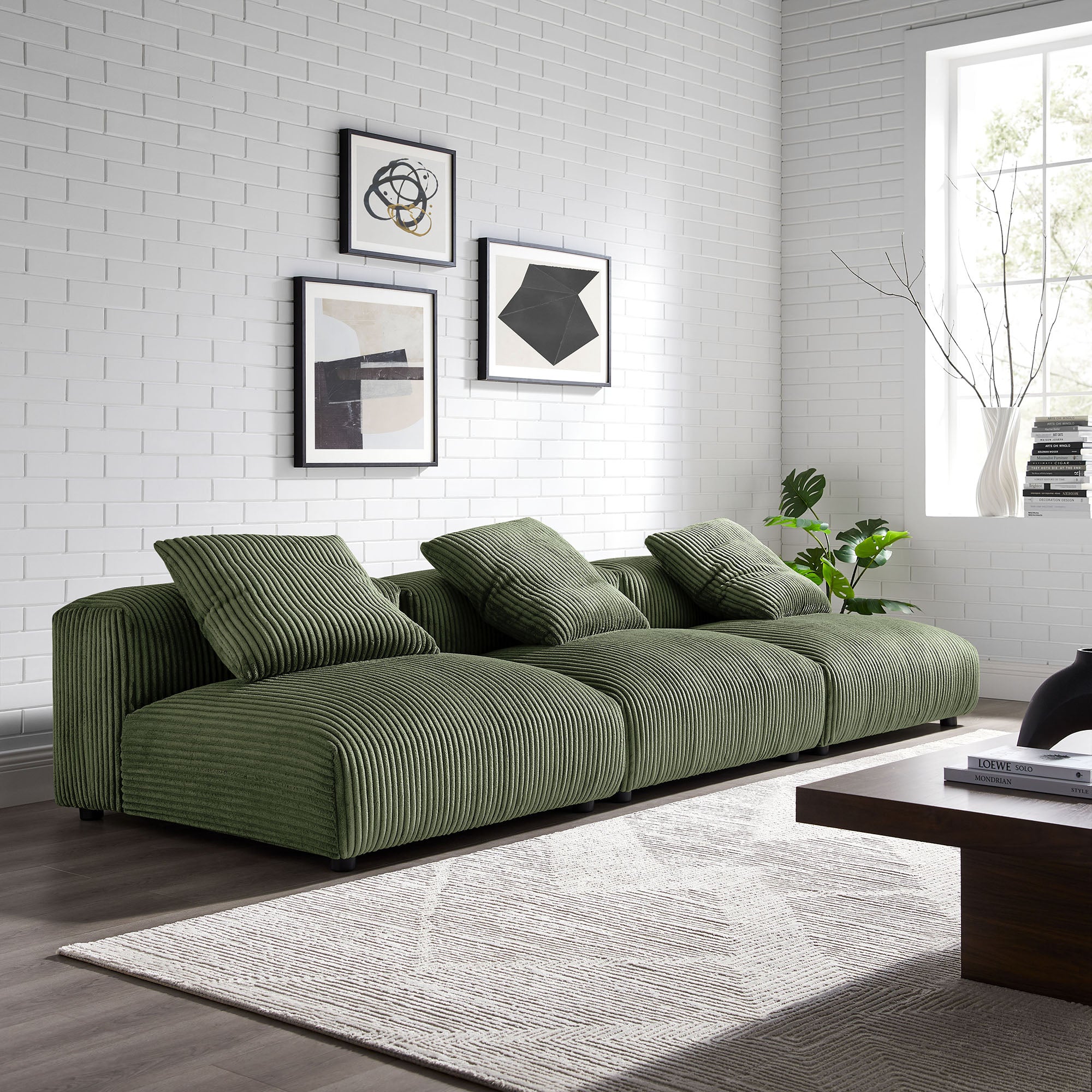 Modway Solace 3-Piece Modular Corduroy Upholstered Sofa