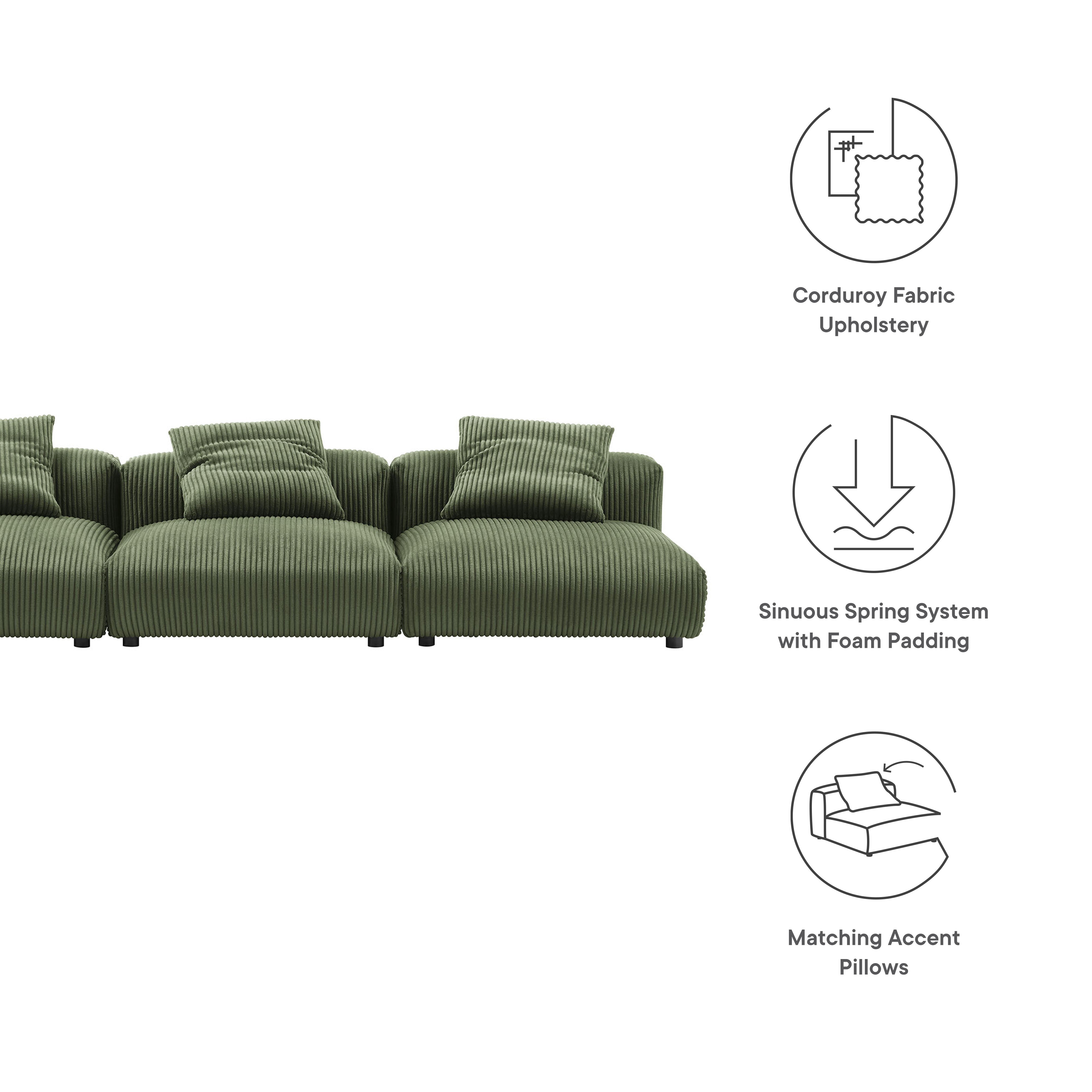 Modway Solace 3-Piece Modular Corduroy Upholstered Sofa