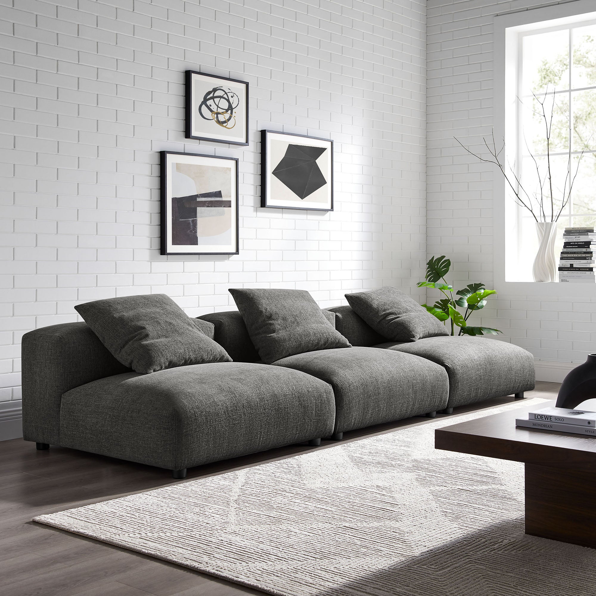Modway Solace 3-Piece Modular Upholstered Fabric Sofa