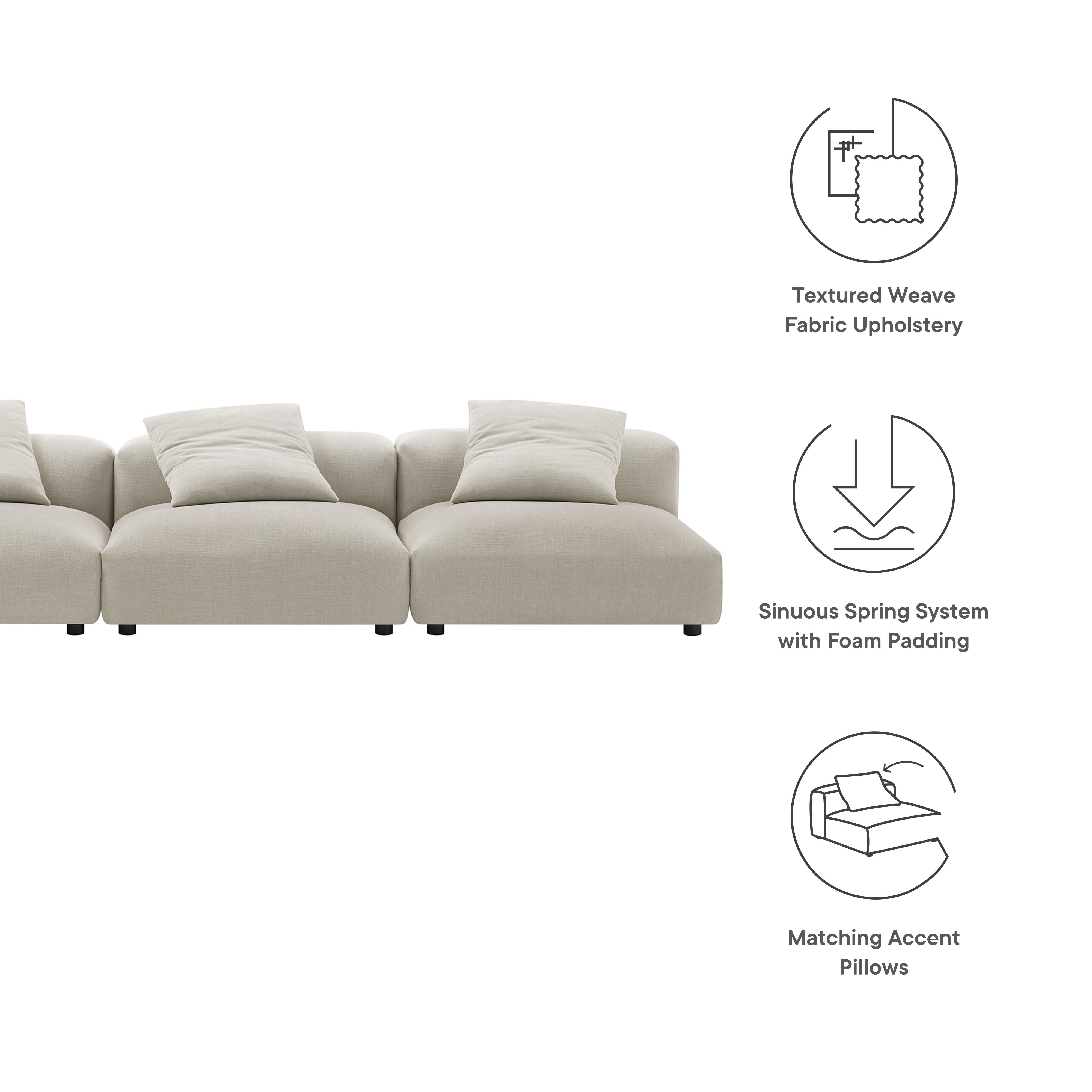 Modway Solace 3-Piece Modular Upholstered Fabric Sofa