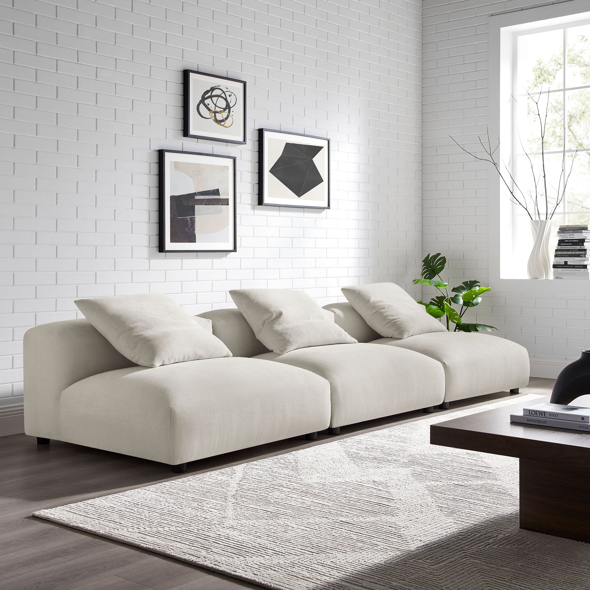 Modway Solace 3-Piece Modular Upholstered Fabric Sofa