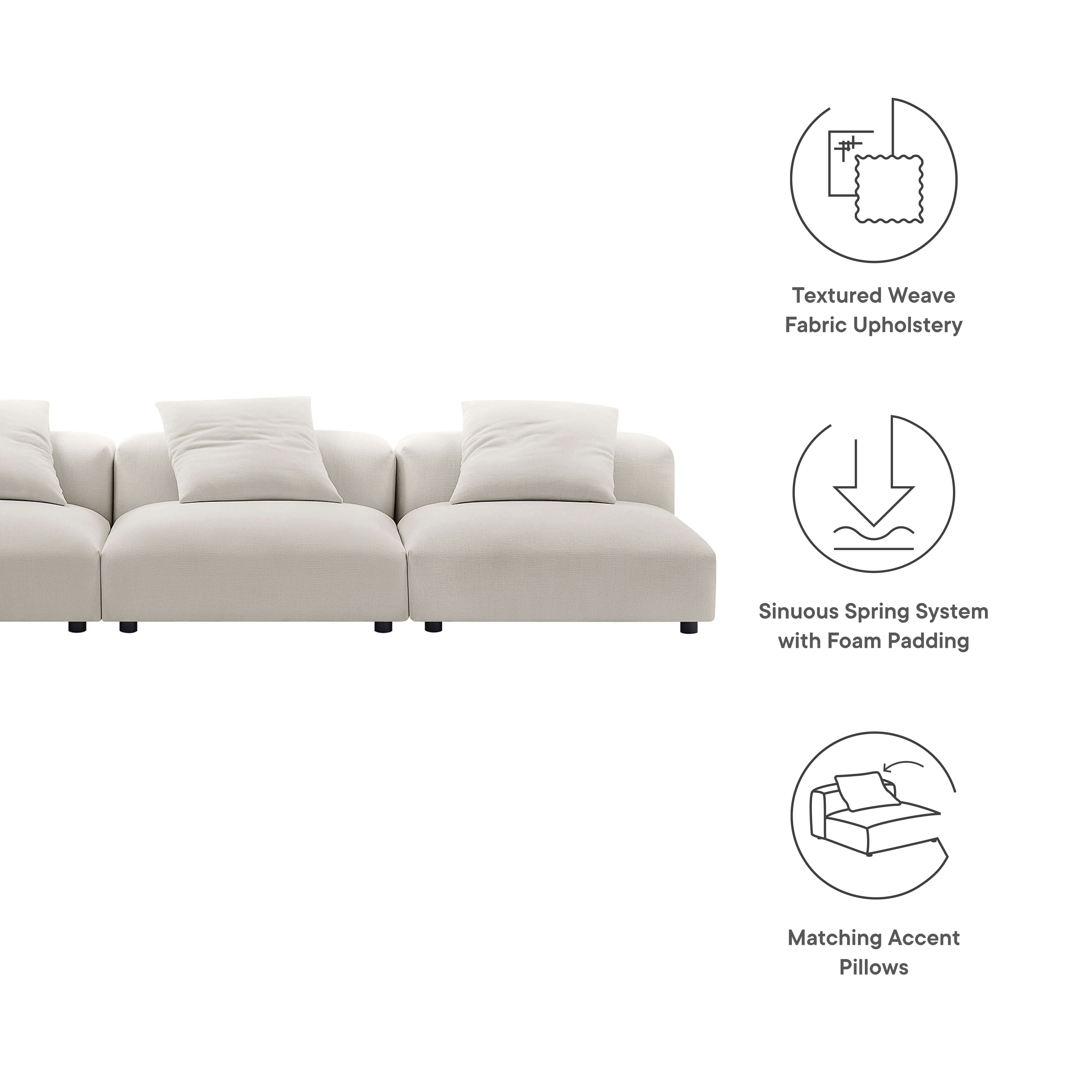 Modway Solace 3-Piece Modular Upholstered Fabric Sofa