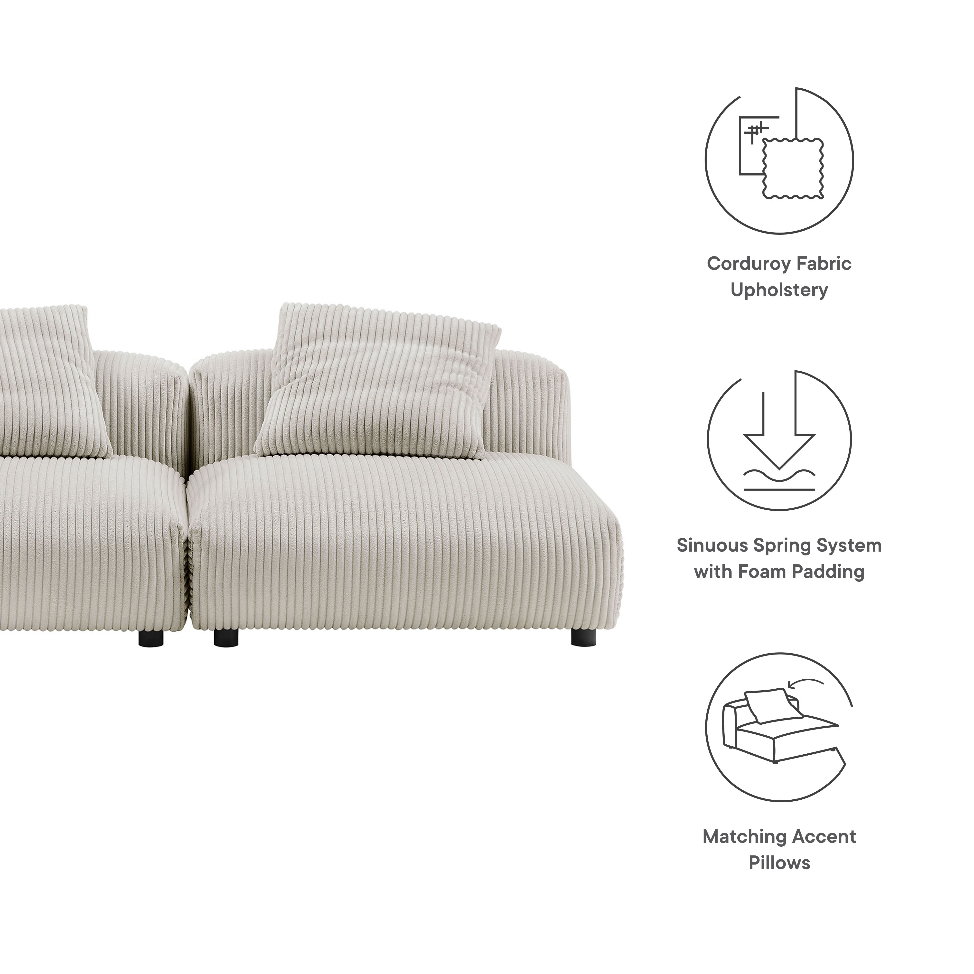 Modway Solace 2-Piece Modular Corduroy Upholstered Sofa