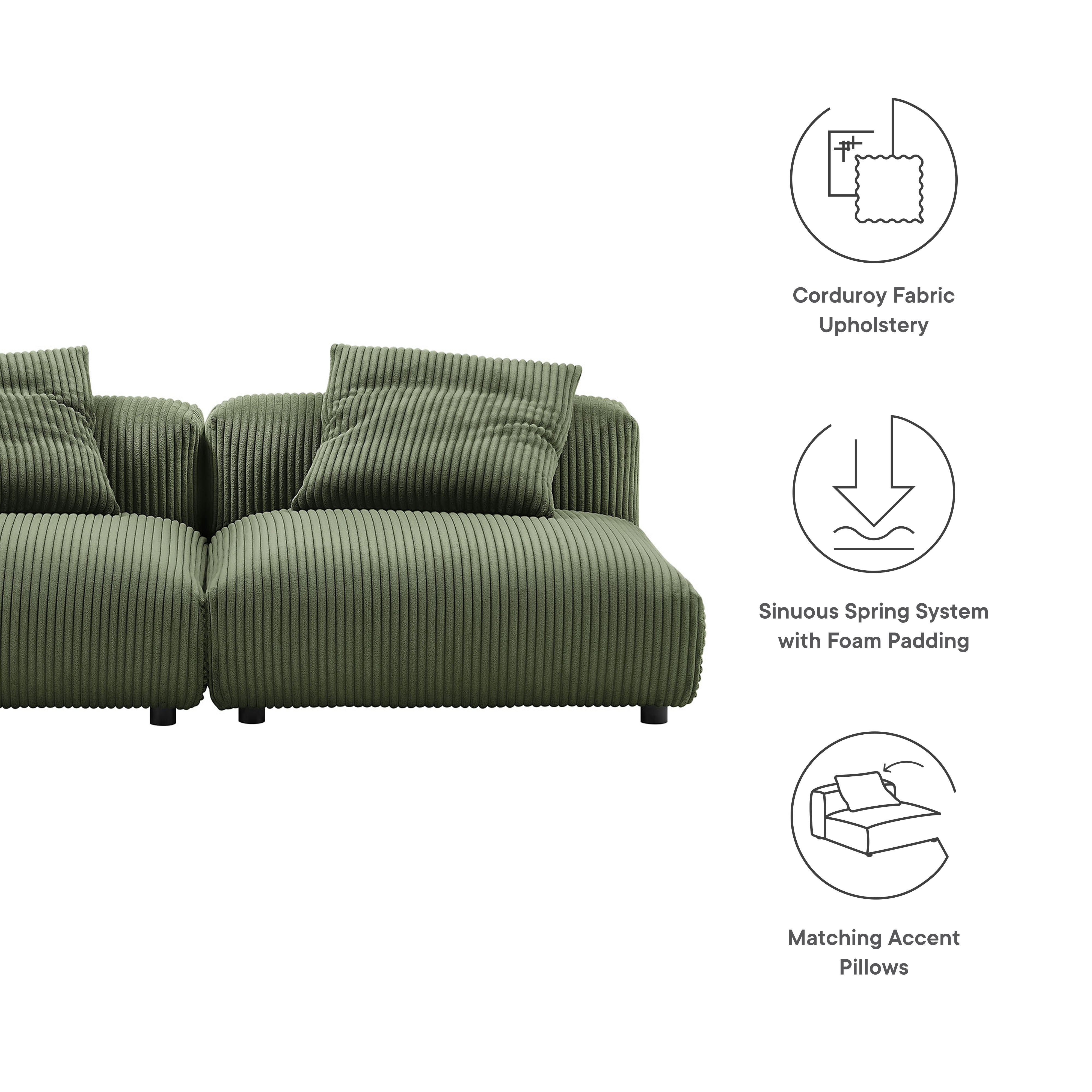 Modway Solace 2-Piece Modular Corduroy Upholstered Sofa