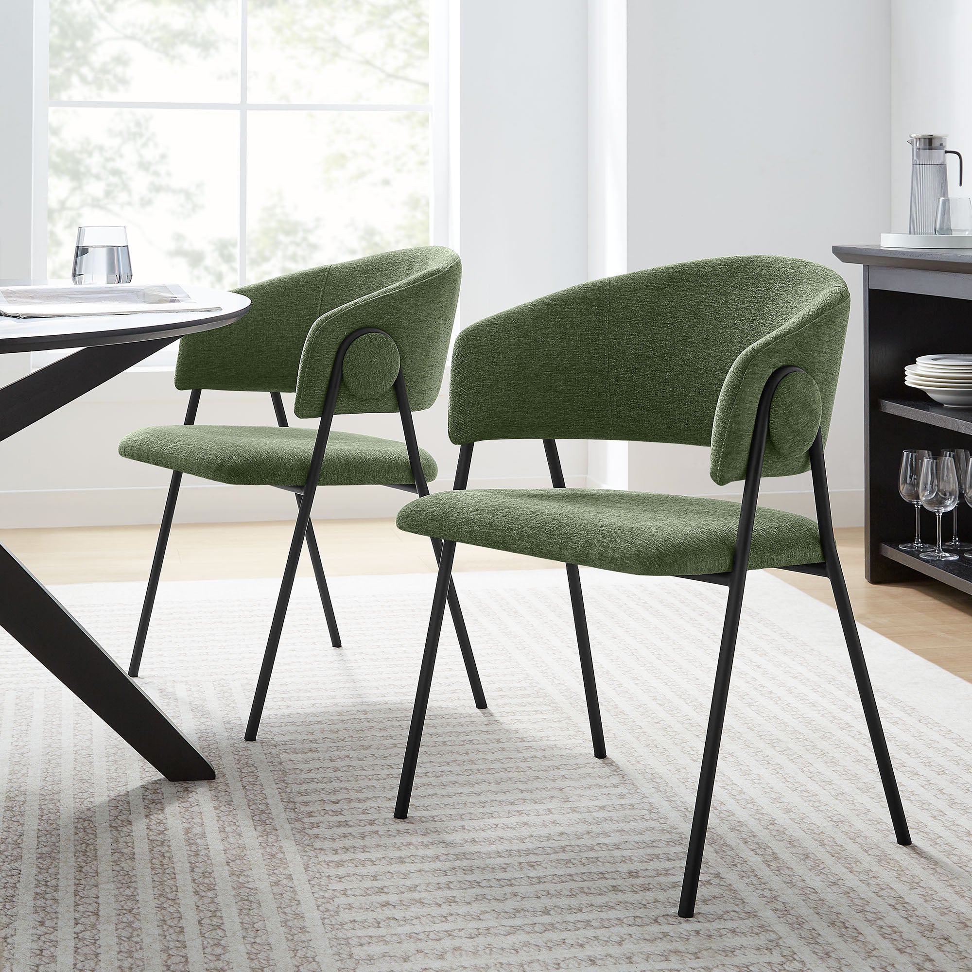 Modway Nella Upholstered Heathered Chenille Dining Chairs Set of 2
