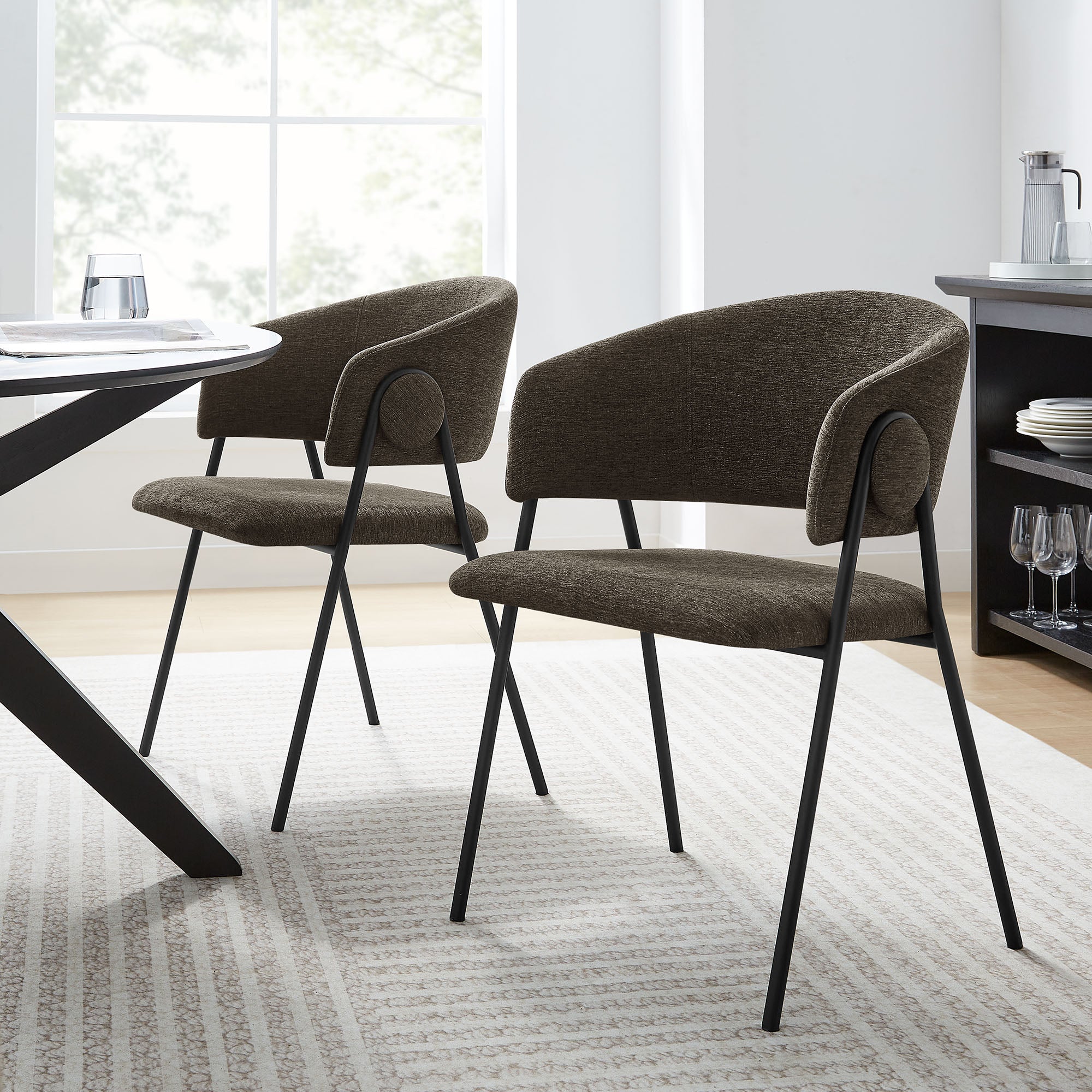 Modway Nella Upholstered Heathered Chenille Dining Chairs Set of 2
