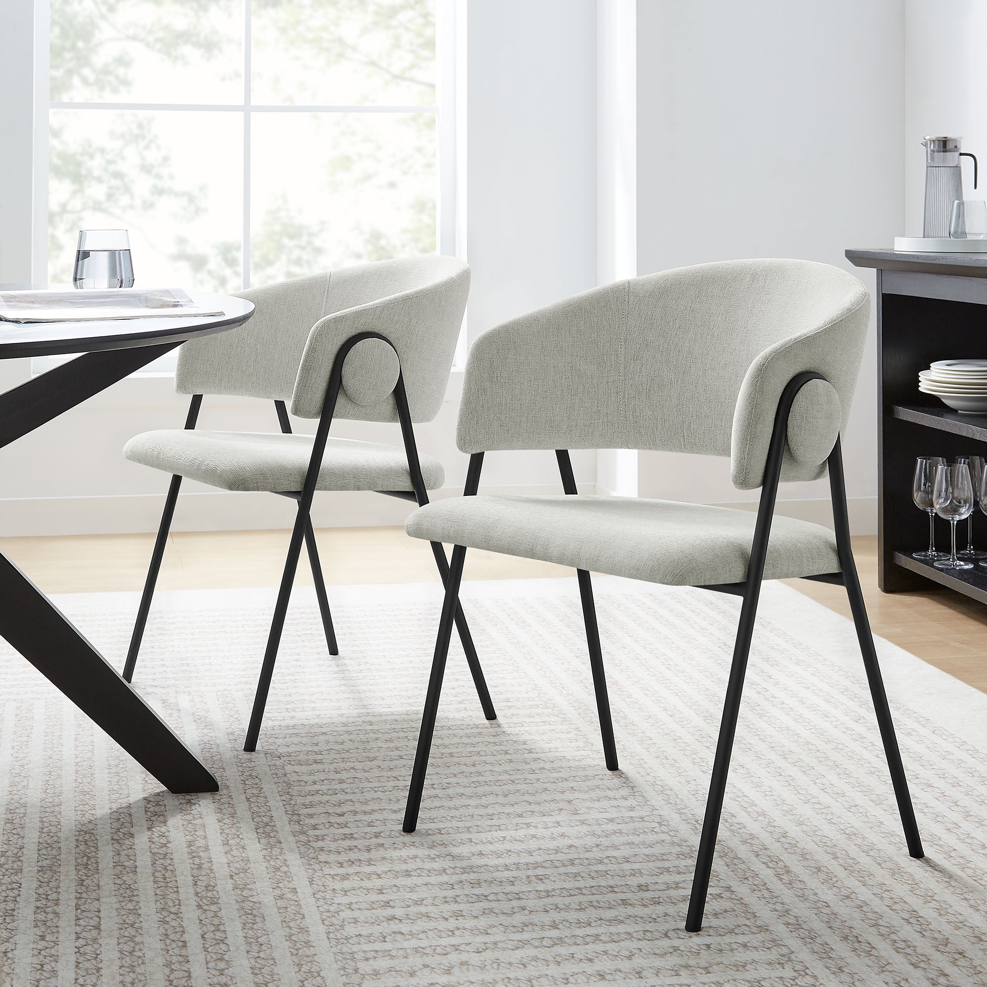 Modway Nella Upholstered Heathered Chenille Dining Chairs Set of 2