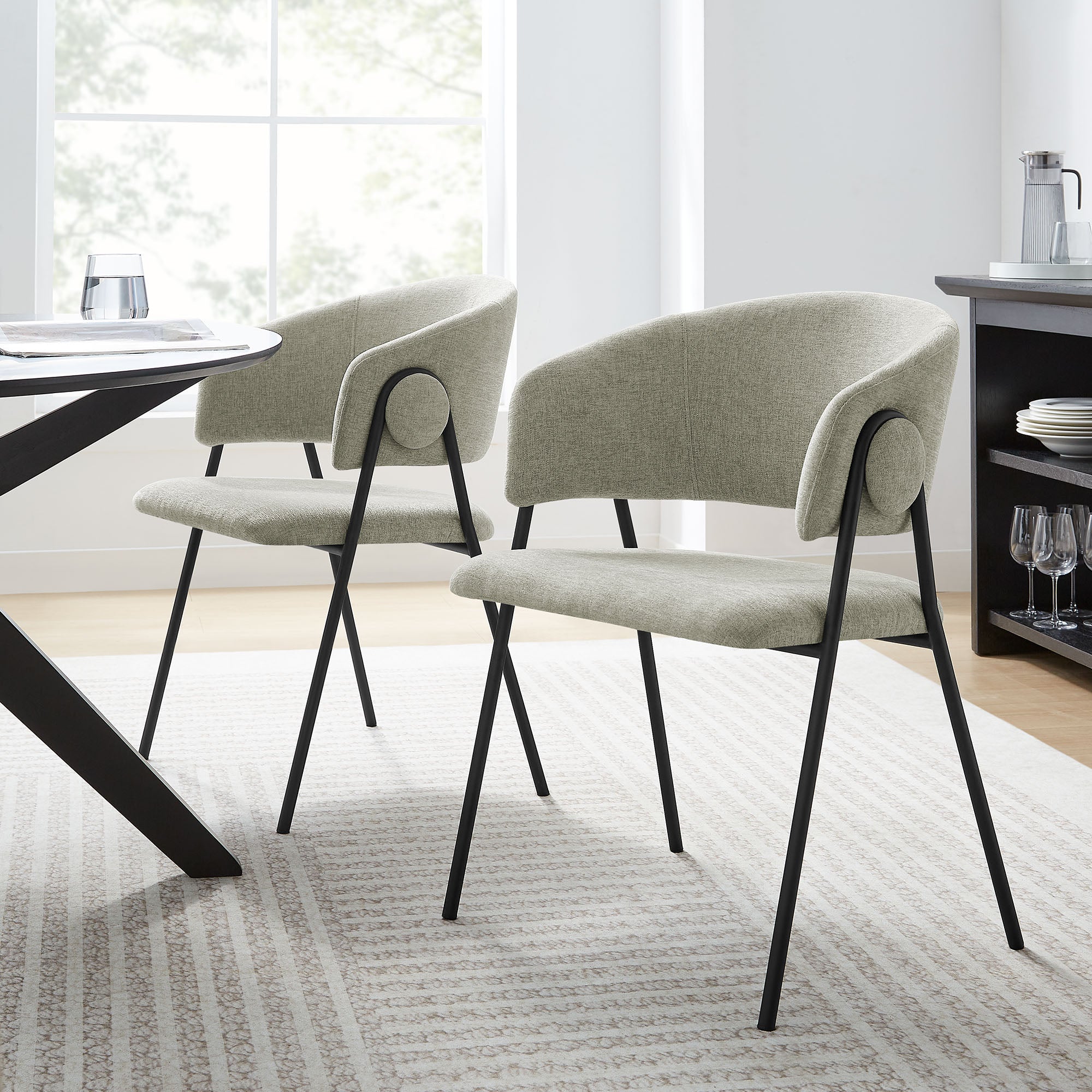 Modway Nella Upholstered Heathered Chenille Dining Chairs Set of 2