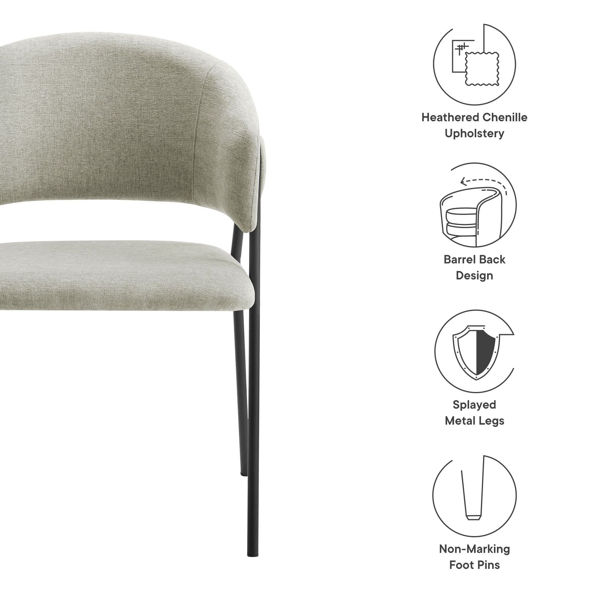 Modway Nella Upholstered Heathered Chenille Dining Chairs Set of 2