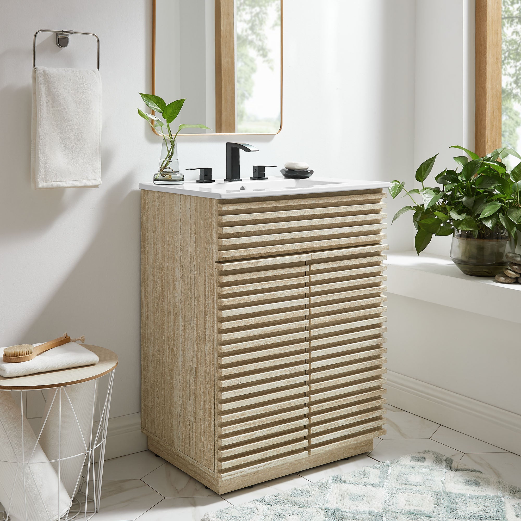 Modway Render 24" Faux Travertine Bathroom Vanity With Sink