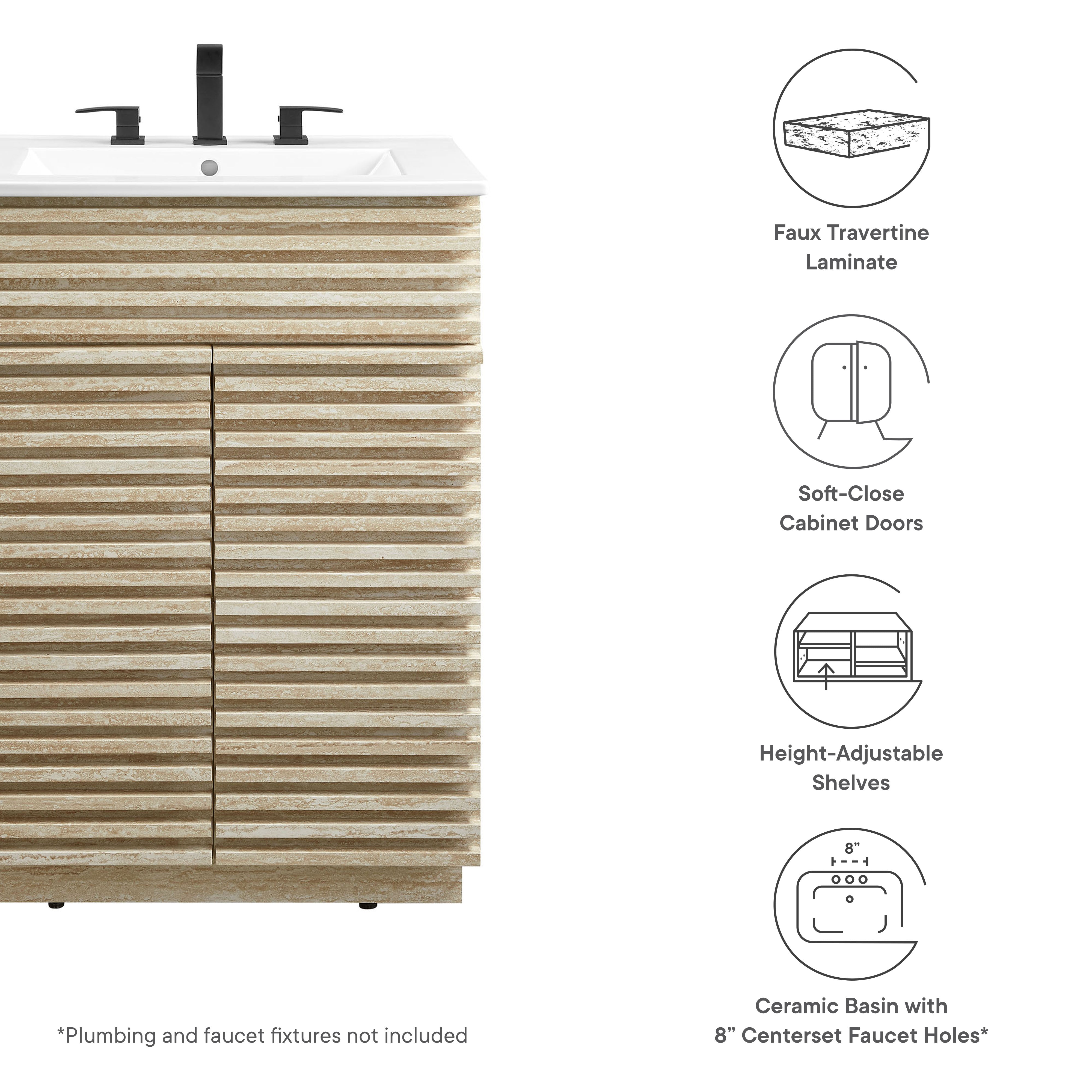 Modway Render 24" Faux Travertine Bathroom Vanity With Sink