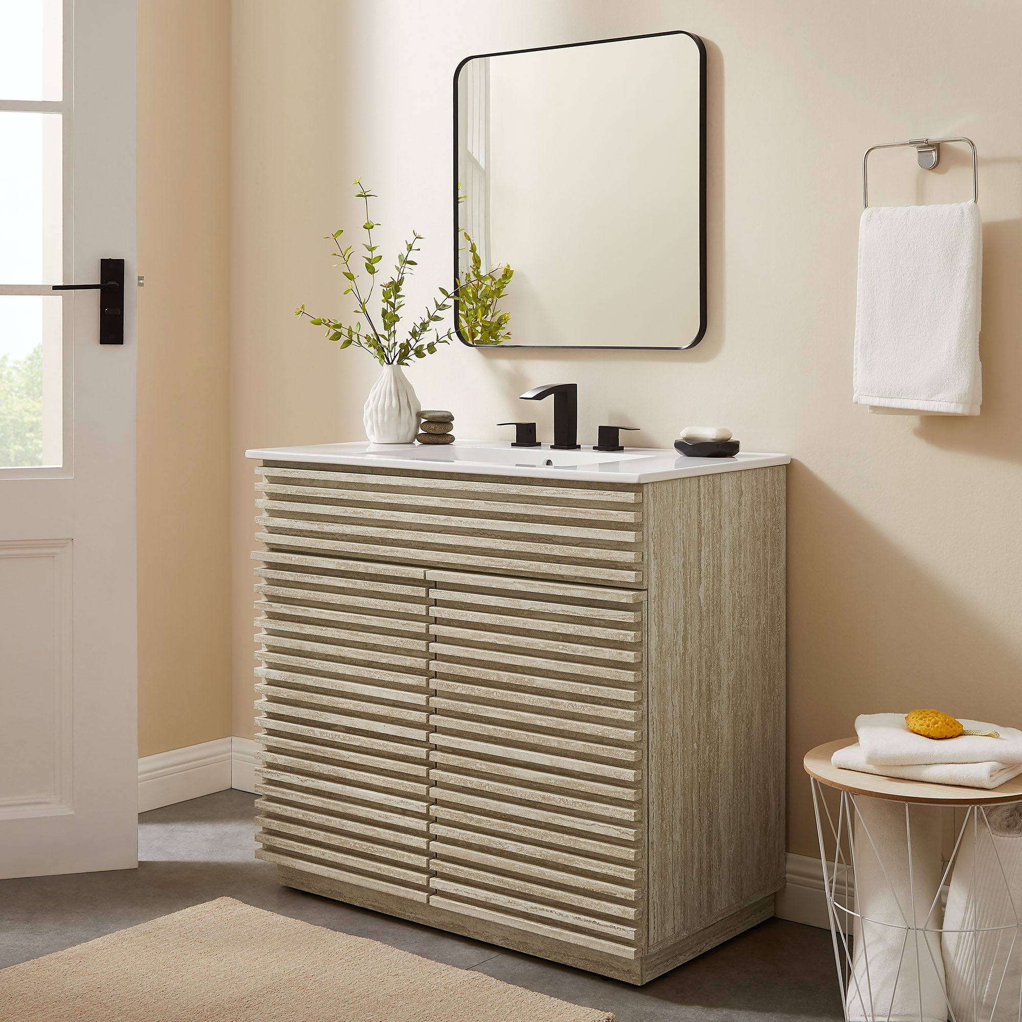 Modway Render 36" Faux Travertine Bathroom Vanity With Sink