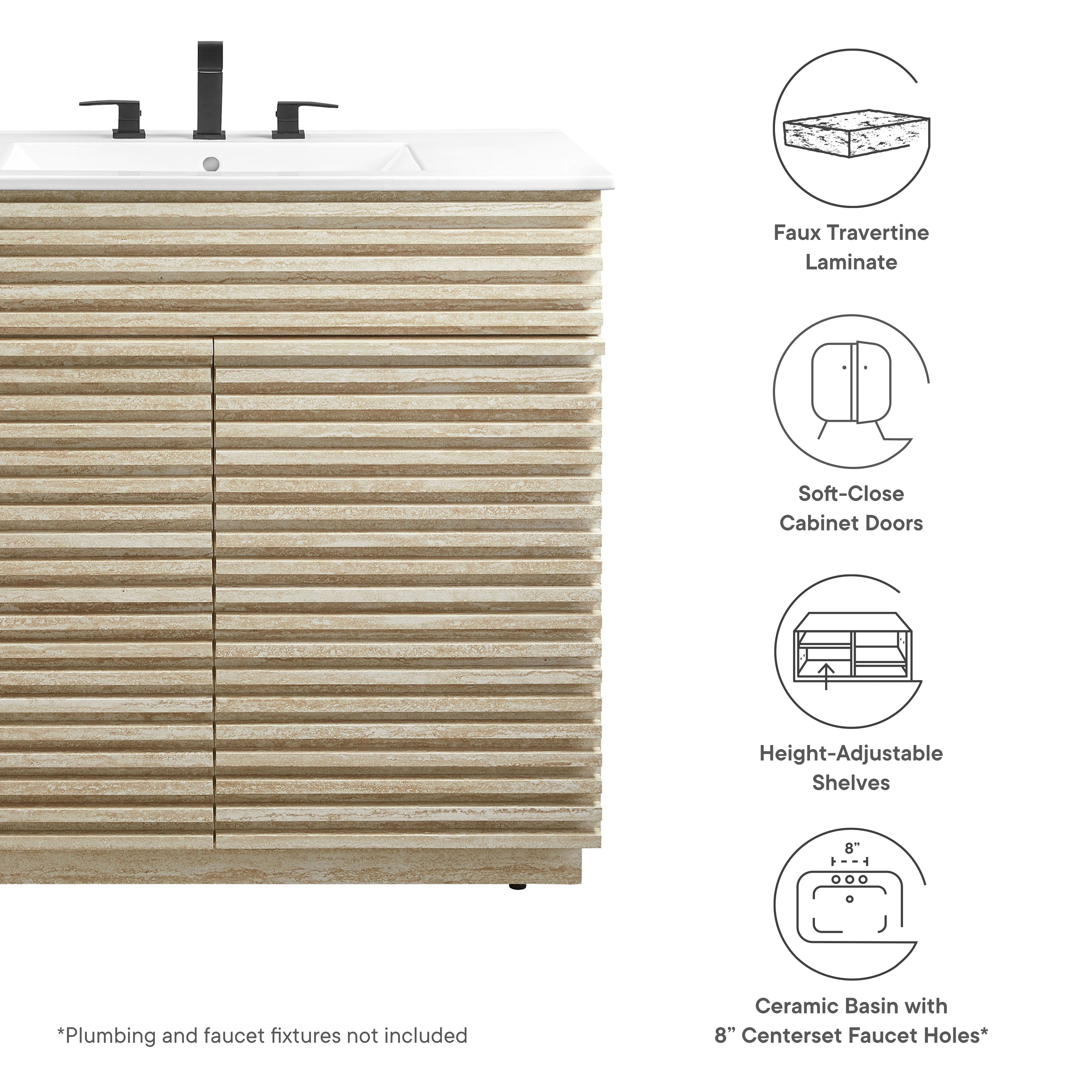 Modway Render 36" Faux Travertine Bathroom Vanity With Sink