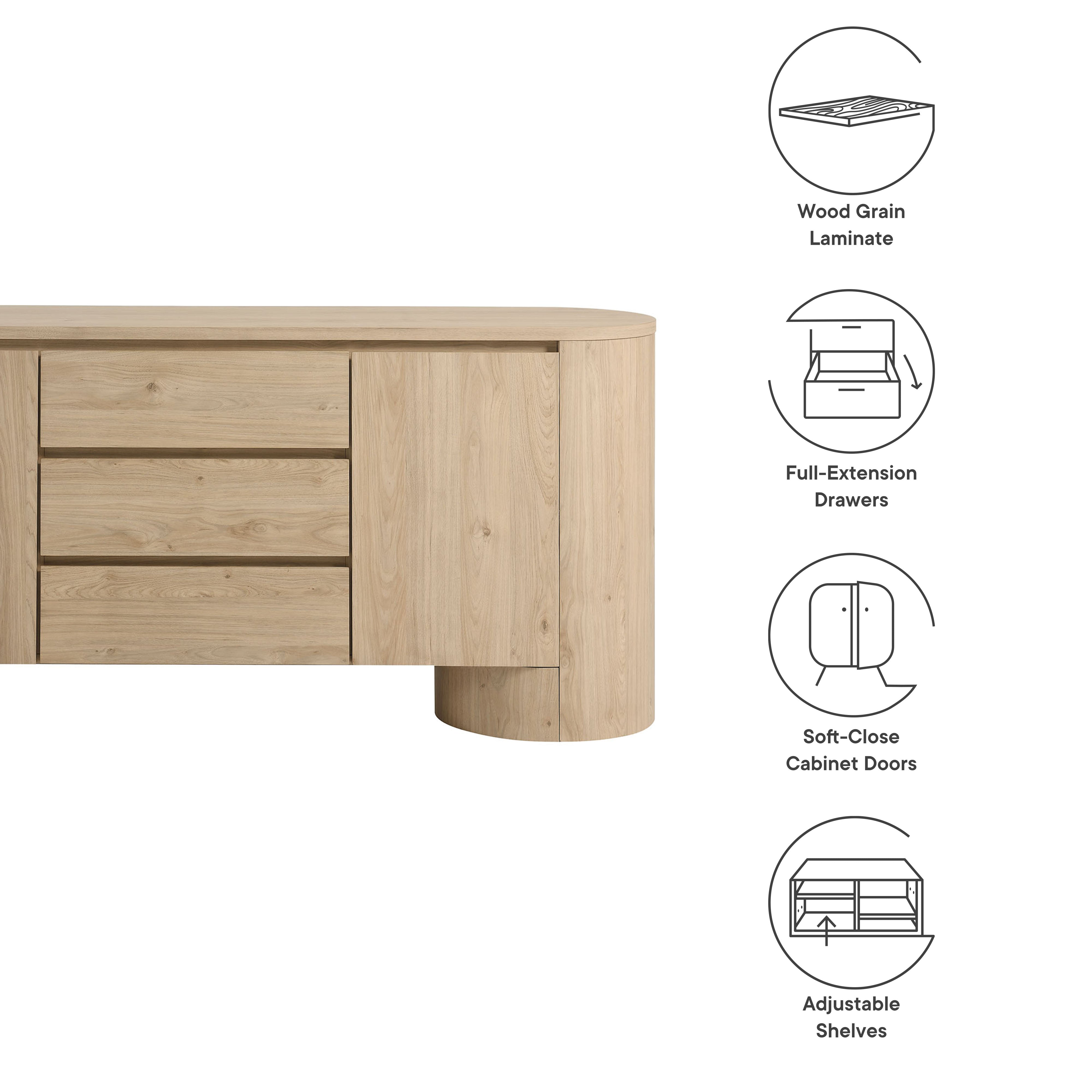 Modway Duval 71" Rounded Sideboard Storage Cabinet