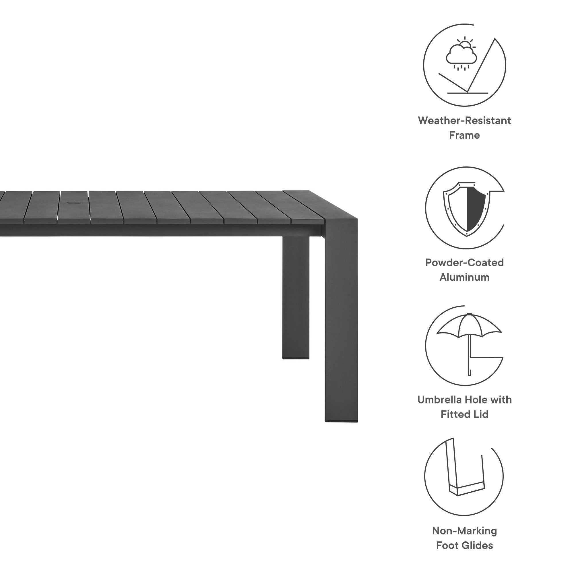 Modway Tahoe Rectangular Outdoor Patio Aluminum Dining Table