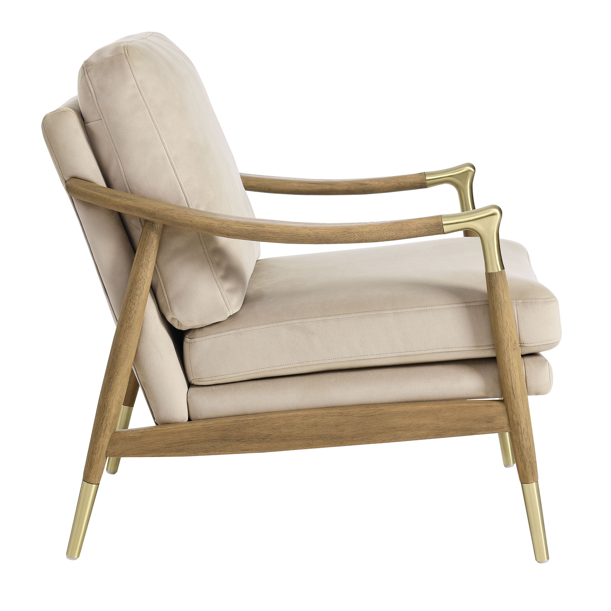 Langford Performance Velvet Accent Armchair with Brass Accents – Mid-Century Modern