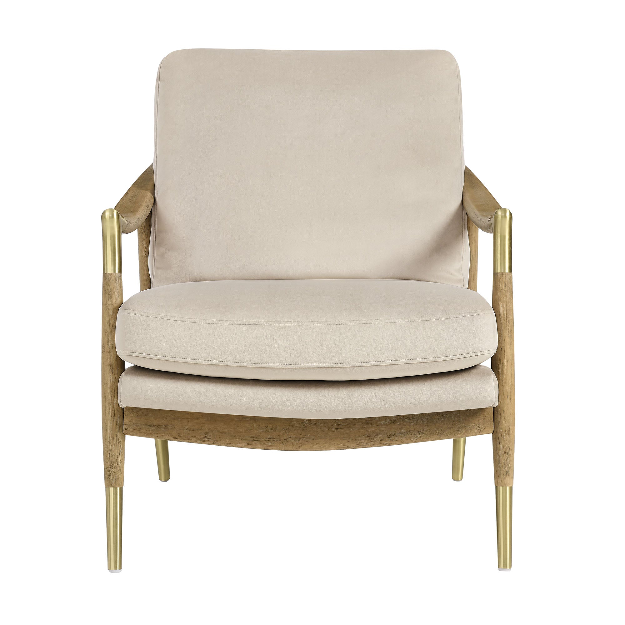 Langford Performance Velvet Accent Armchair with Brass Accents – Mid-Century Modern