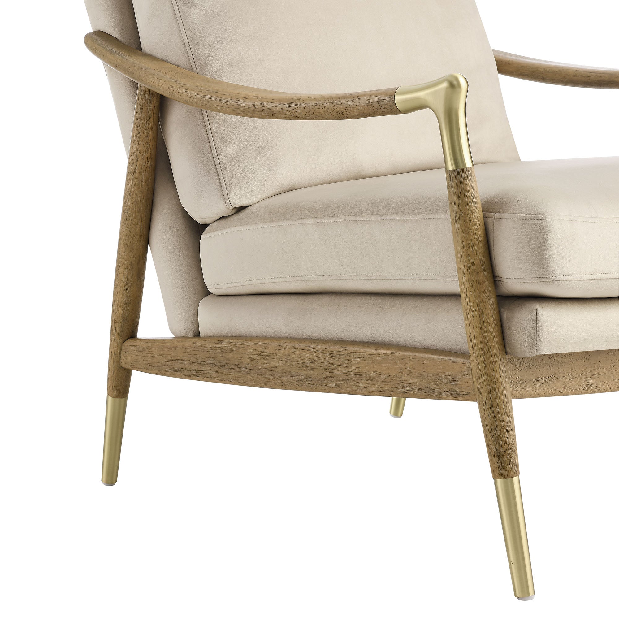 Langford Performance Velvet Accent Armchair with Brass Accents – Mid-Century Modern