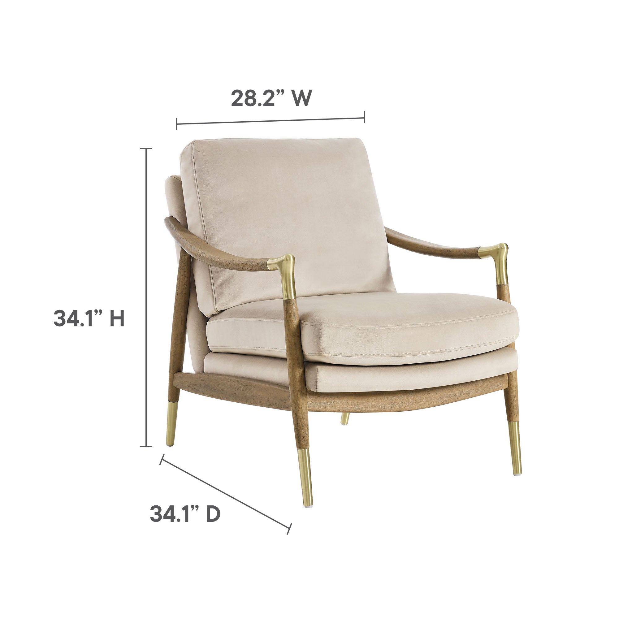 Langford Performance Velvet Accent Armchair with Brass Accents – Mid-Century Modern