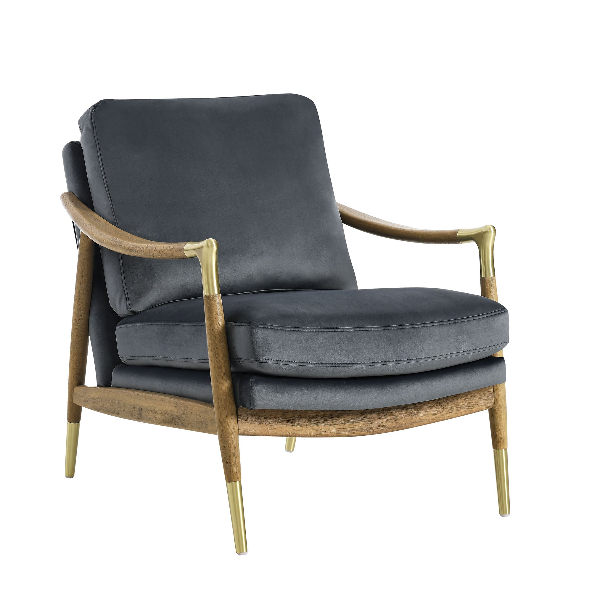 Langford Performance Velvet Accent Armchair with Brass Accents – Mid-Century Modern