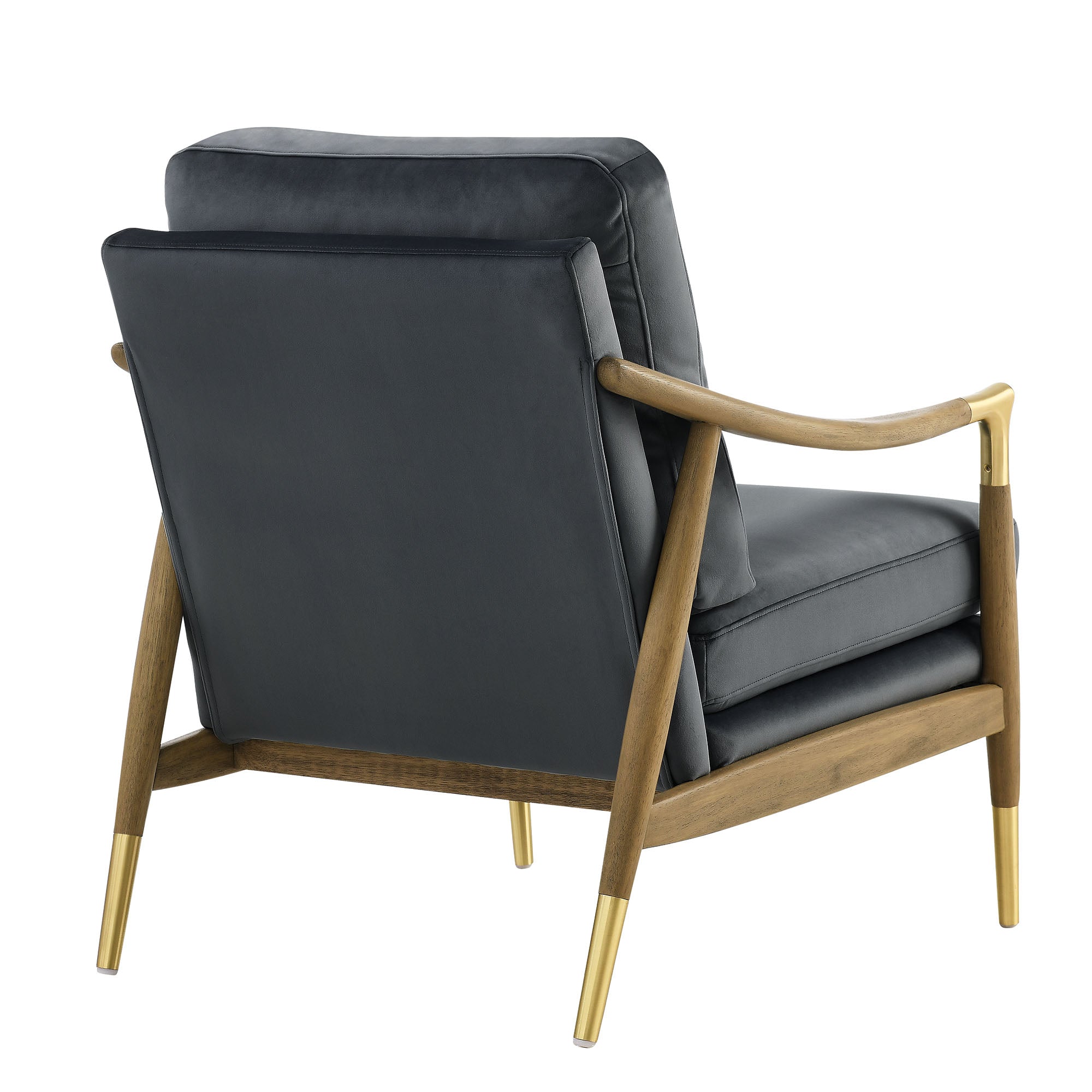 Langford Performance Velvet Accent Armchair with Brass Accents – Mid-Century Modern