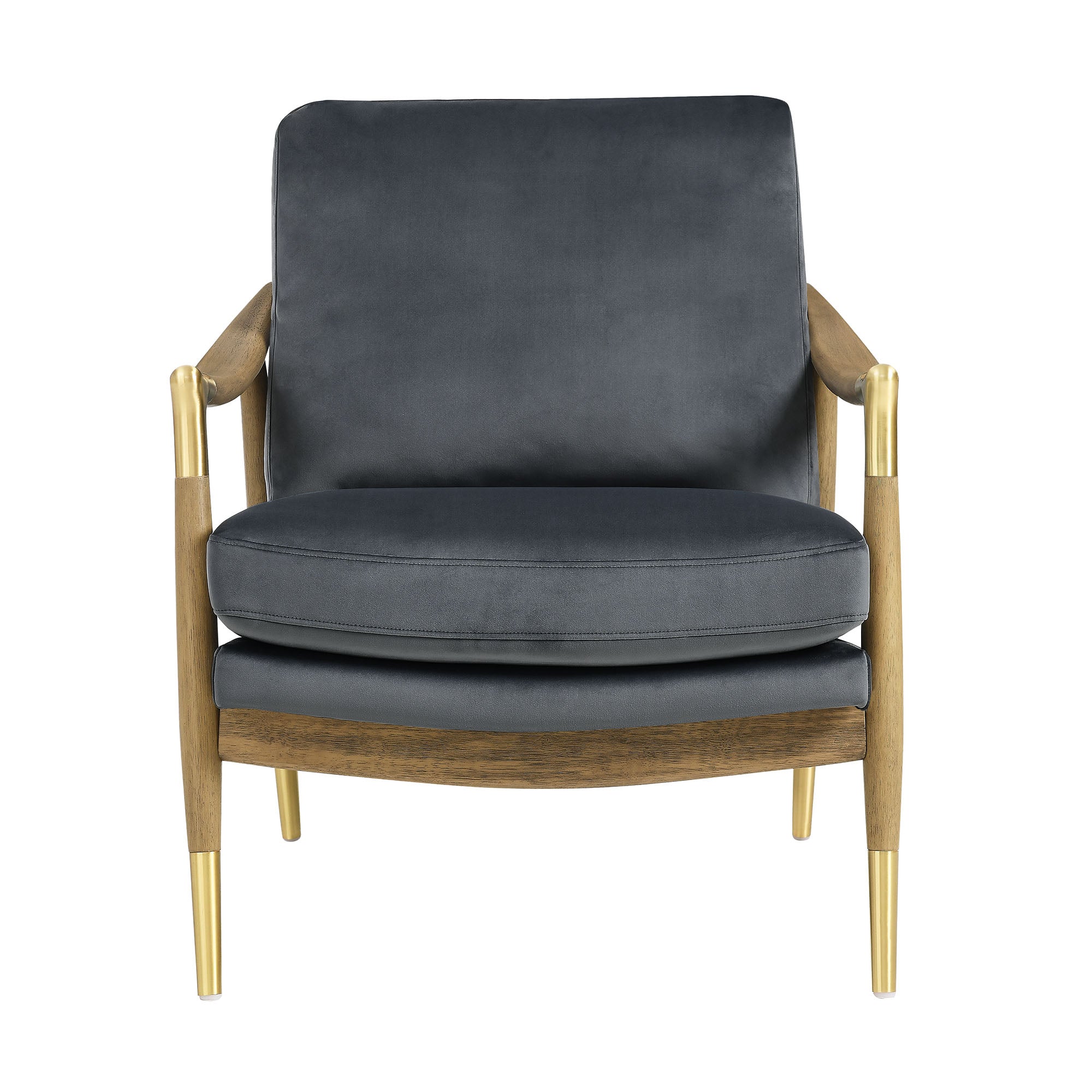 Langford Performance Velvet Accent Armchair with Brass Accents – Mid-Century Modern