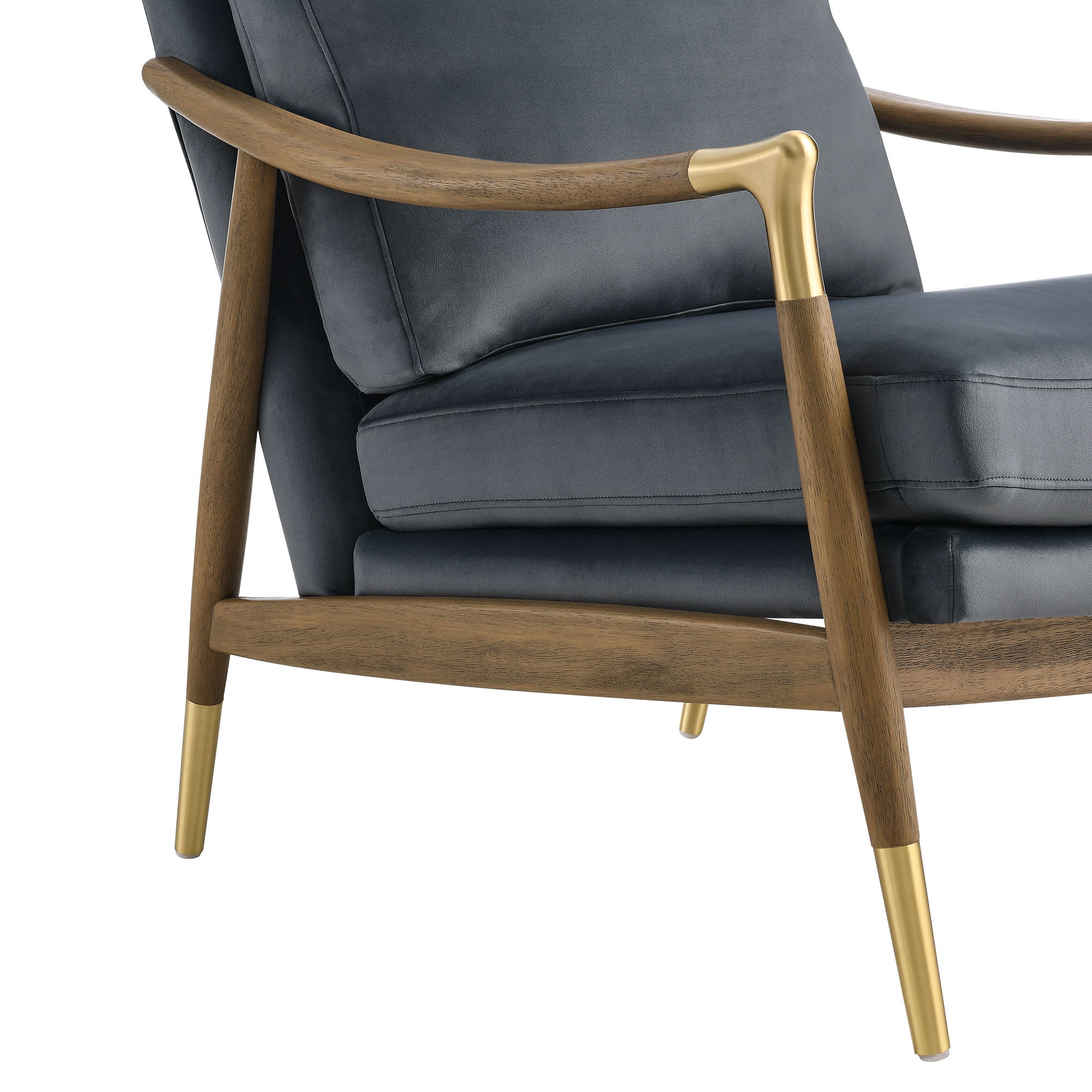 Langford Performance Velvet Accent Armchair with Brass Accents – Mid-Century Modern