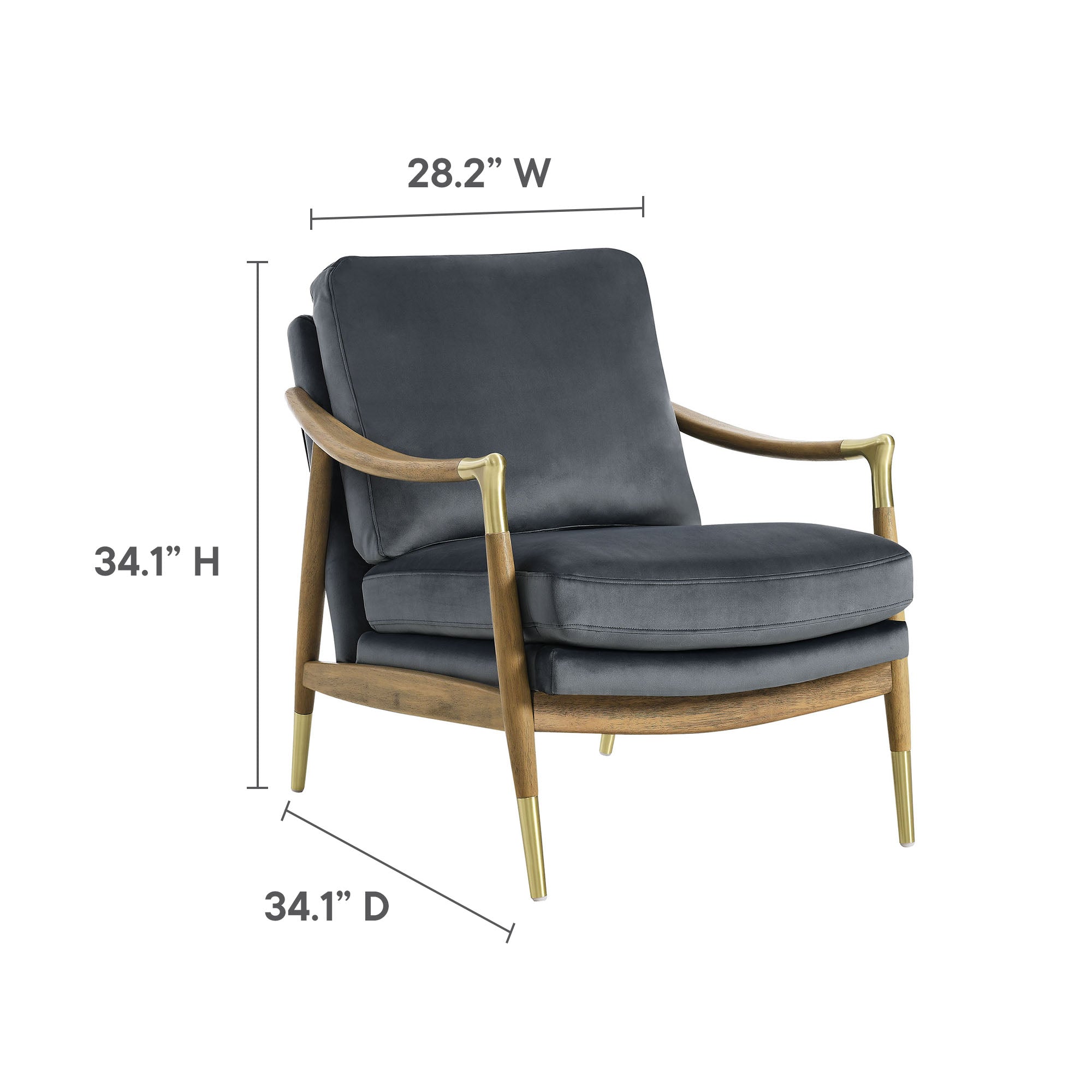 Langford Performance Velvet Accent Armchair with Brass Accents – Mid-Century Modern
